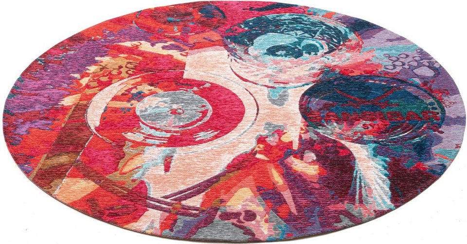 Teppich Keitum 008, Sansibar, rund, Höhe: 3 mm, Flachgewebe, modernes Design,  Motiv Gläser & gekreuzte Säbel