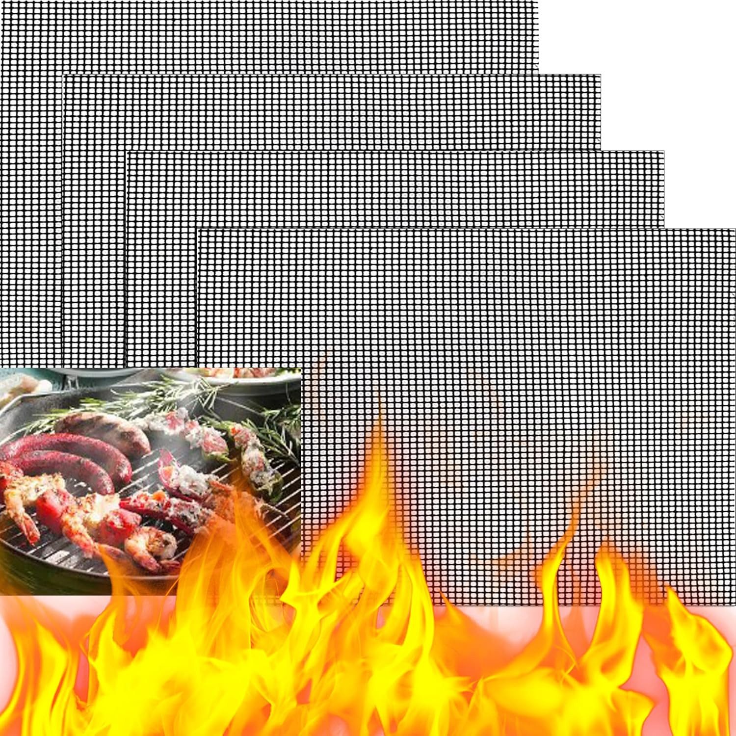 Coonoor Grillplatte Grillmatten Set, Gitter Grillmatte antihaftbeschichtet (4-St), zum Grillen von Fleisch, Gemüse, Kochen, Backen, Grillen und Backen