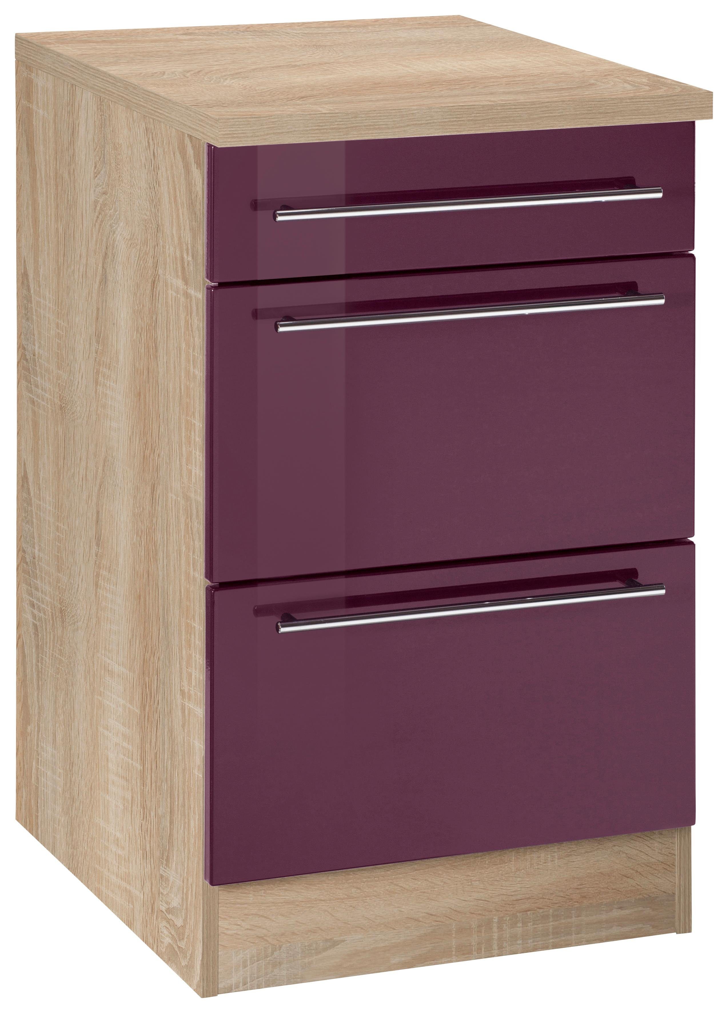 HELD MÖBEL Unterschrank Eton mit großen Auszügen, Breite 50 cm Aubergine Hochglanz | eiche sonoma