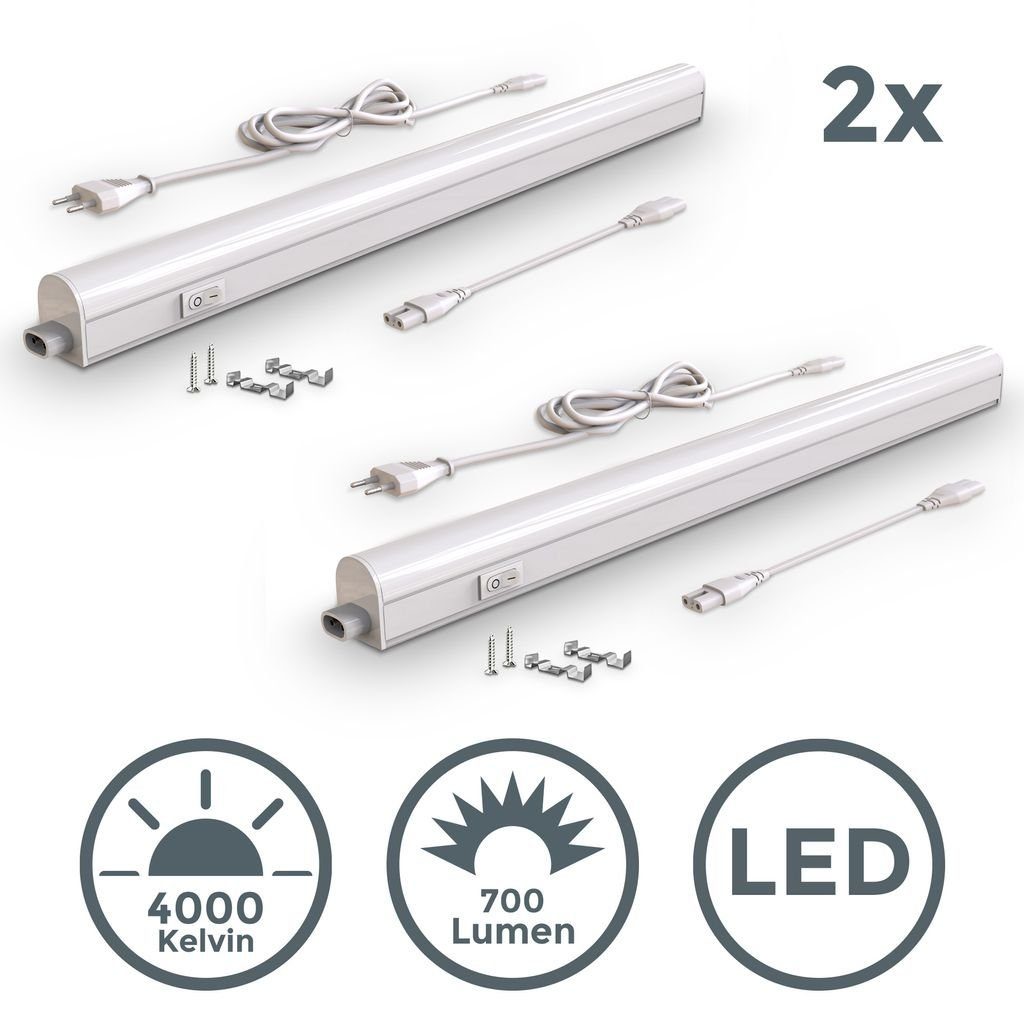 - fest LED integriert, (LxBxH) 700lm Lichtleiste Stecksystem B.K.Licht durch erweiterbar Unterbauleuchte Set Weiß BKL1512, 8W 573x22x30mm 2er 4.000K Küche Neutralweiß, LED