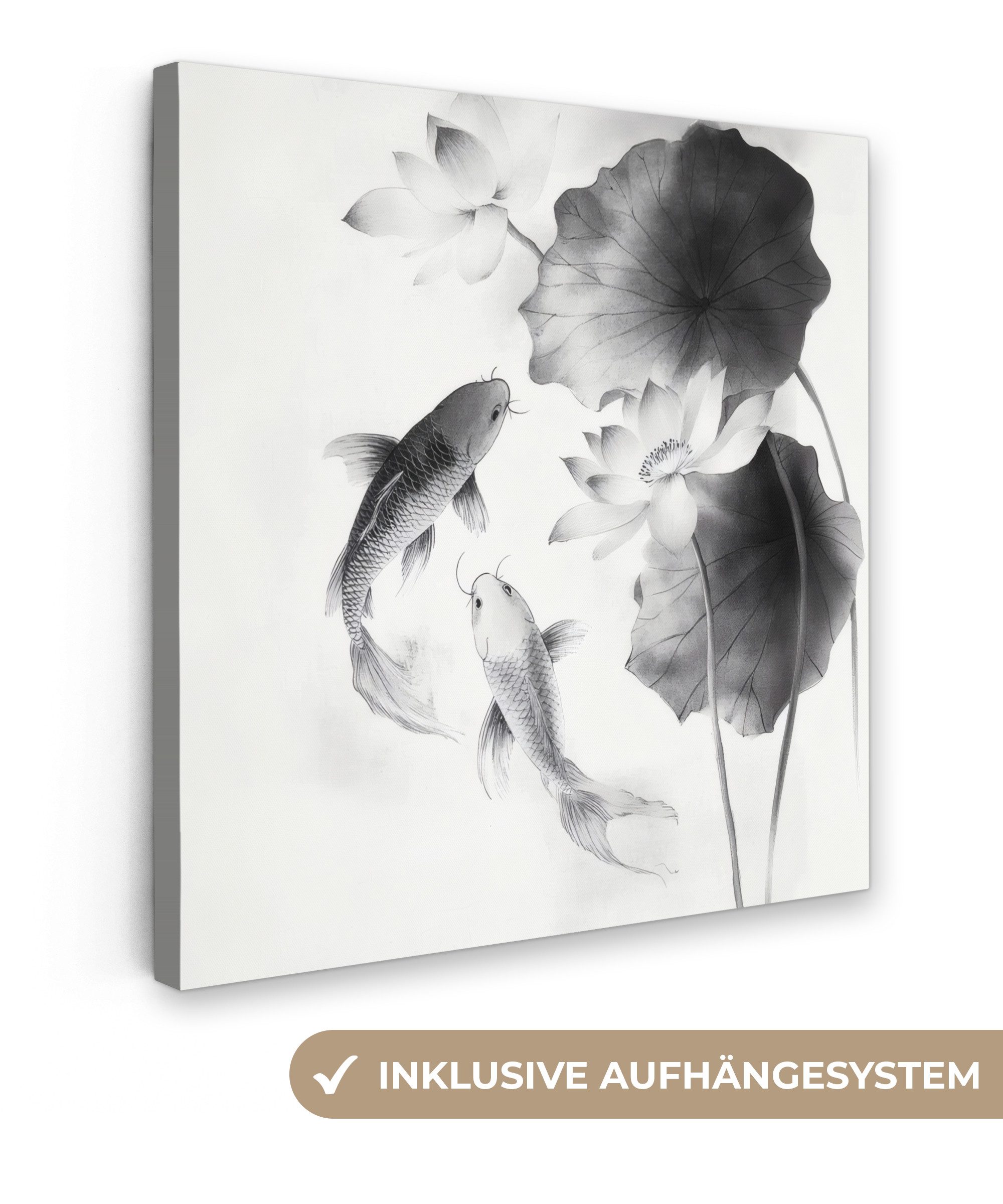 OneMillionCanvasses® Leinwandbild Lotusblumen - Fisch - günstig online kaufen