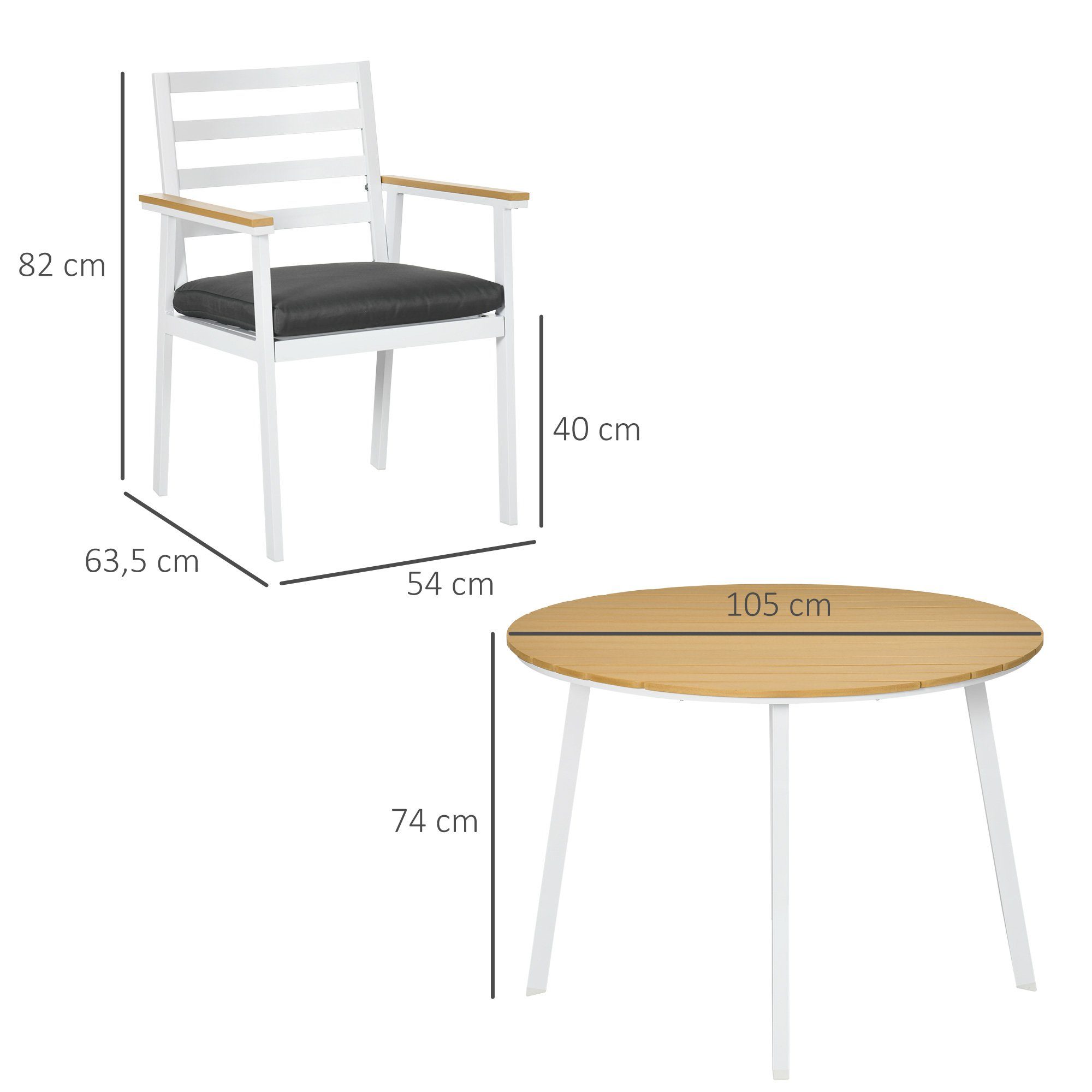 Outsunny Sitzgruppe wetterbeständig, mit Tisch 5-tlg., (Set, Gartenmöbel-Set), 4 Stühlen