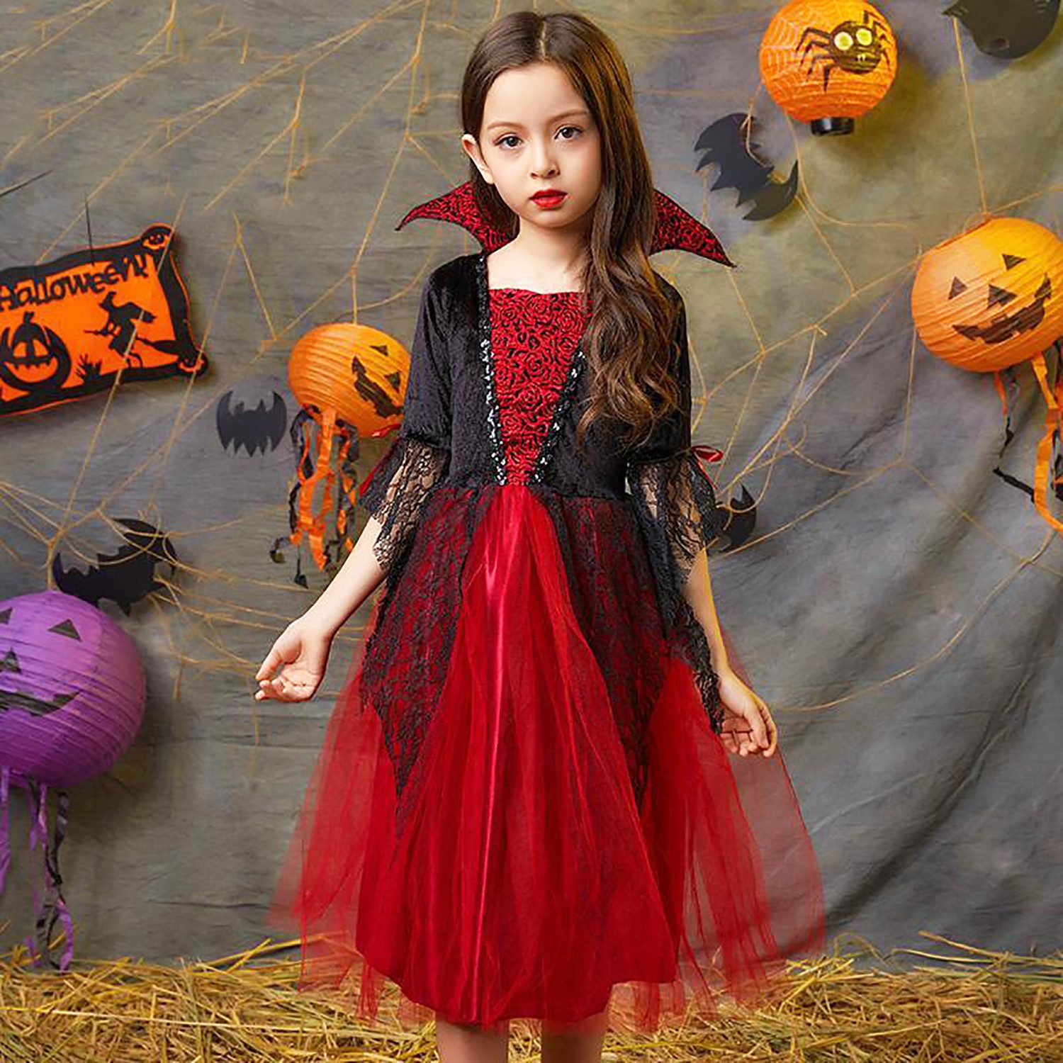 Daisred Vampir-Kostüm Vampirkostüm für Mädchen, Vampirin Kleid Mädchen