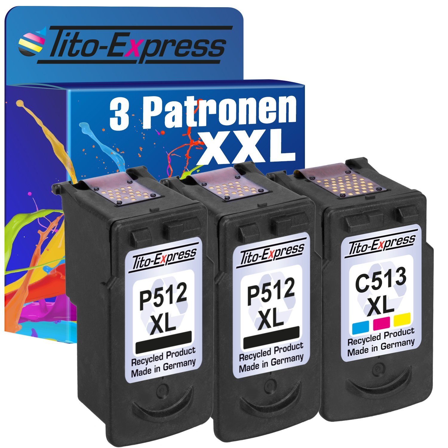 Tito-Express 3er Set ersetzt Canon PG-512XL & CL-513XL Tintenpatrone (für Pixma MP230 MP240 MP250 MP260 IP2700 MP499 MX340 MP-280-Series)