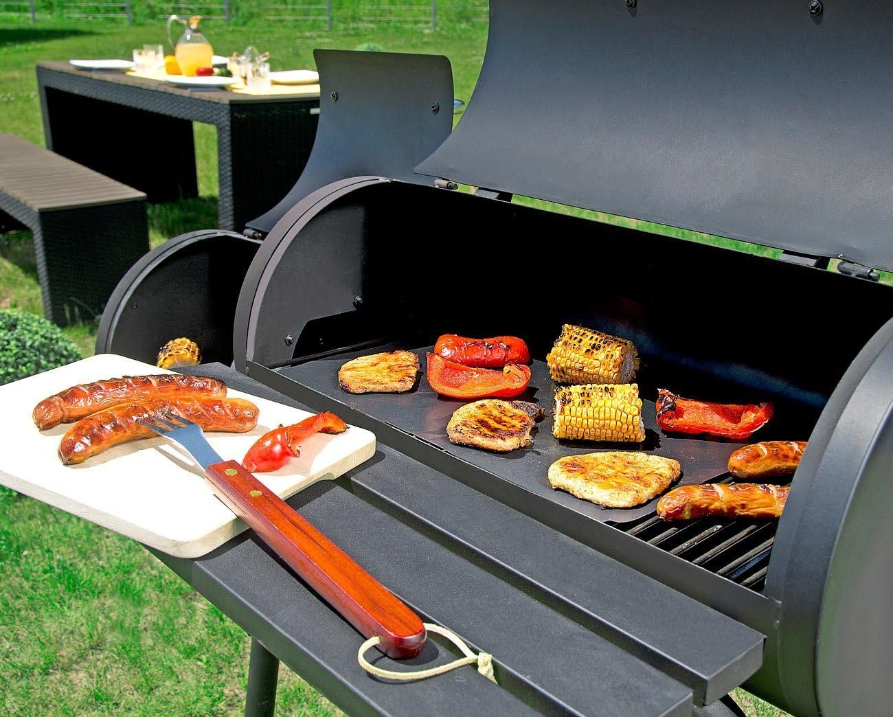Rosenstein & Söhne Grillschale 3x Dauer-BBQ-Grillmatte Antihaft-Bratfolie aus Glasfaser Grillfolie