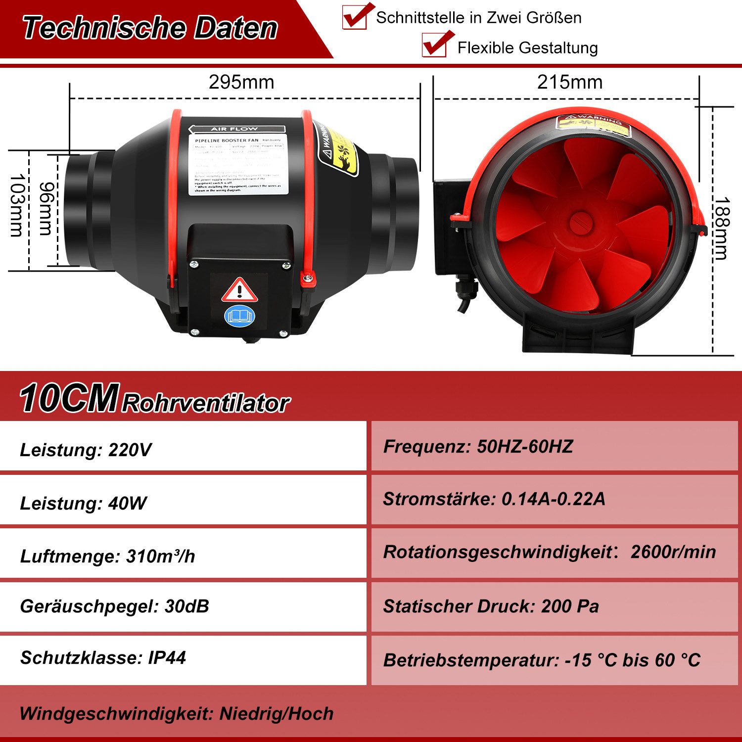Clanmacy Wandventilator Rohrventilator Ø10cm Rauchabzug mit Fernbedienung 2-Gang Regler