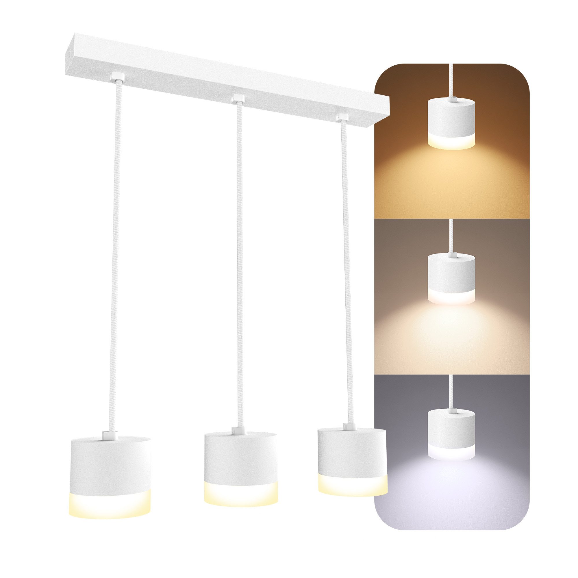 SSC-LUXon LED-Hängeleuchte VORA Pendelleuchte 3-flammig weiß mit LumiFLEX 3CCT Lichtfarbe, Warmweiß bis Tageslicht