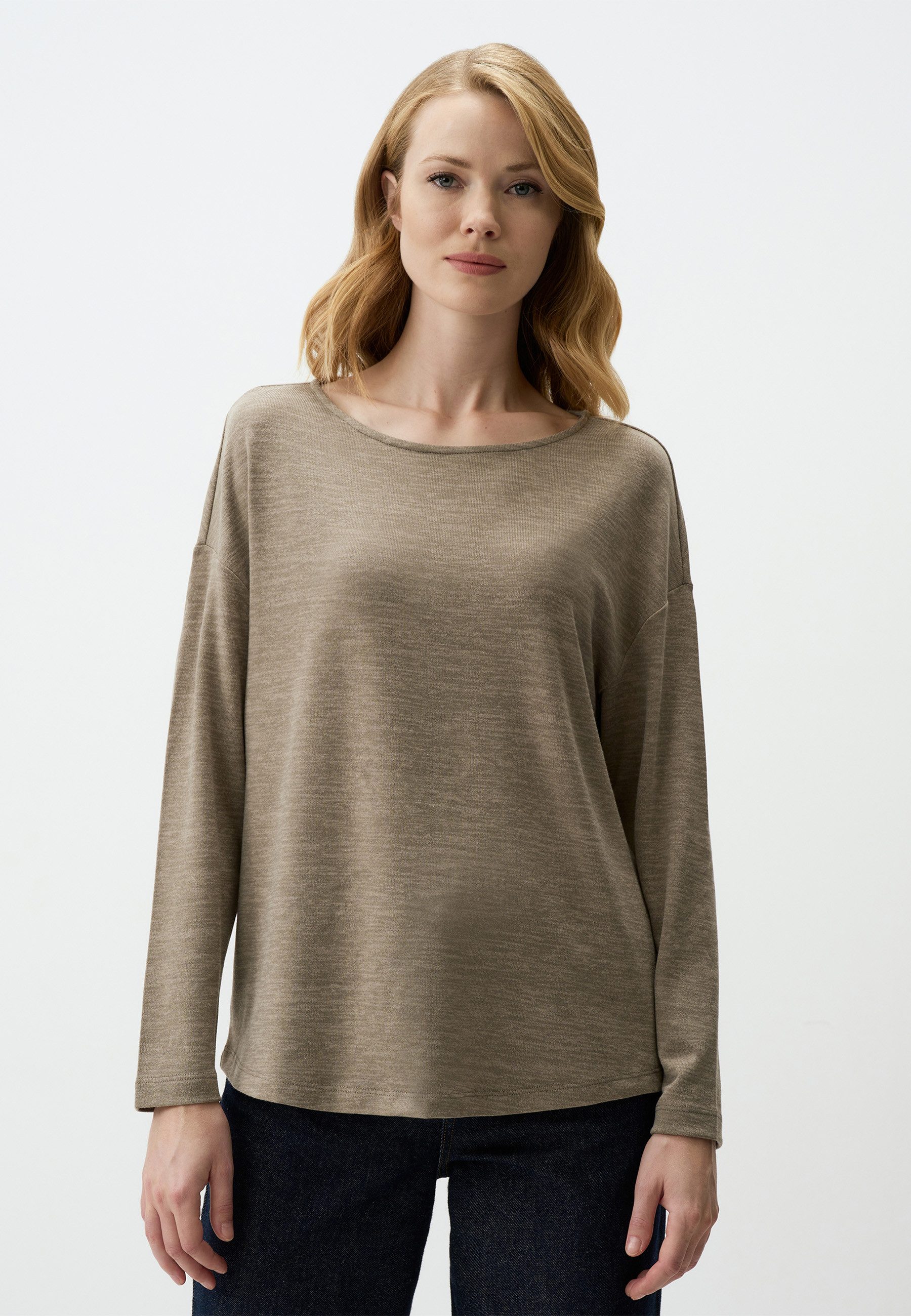 Blusentop Weiche Beige Bluse Mit Rundhalsausschnitt