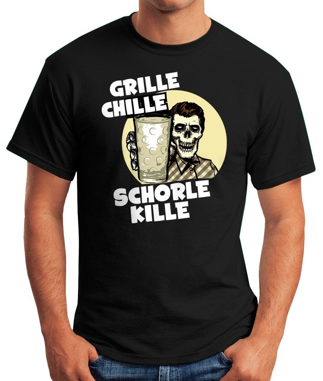 kille Fun-Shirt Moonworks® Grille Print-Shirt Dubbeglas mit Spruch T-Shirt MoonWorks Schorle Skull Chille Herren Print