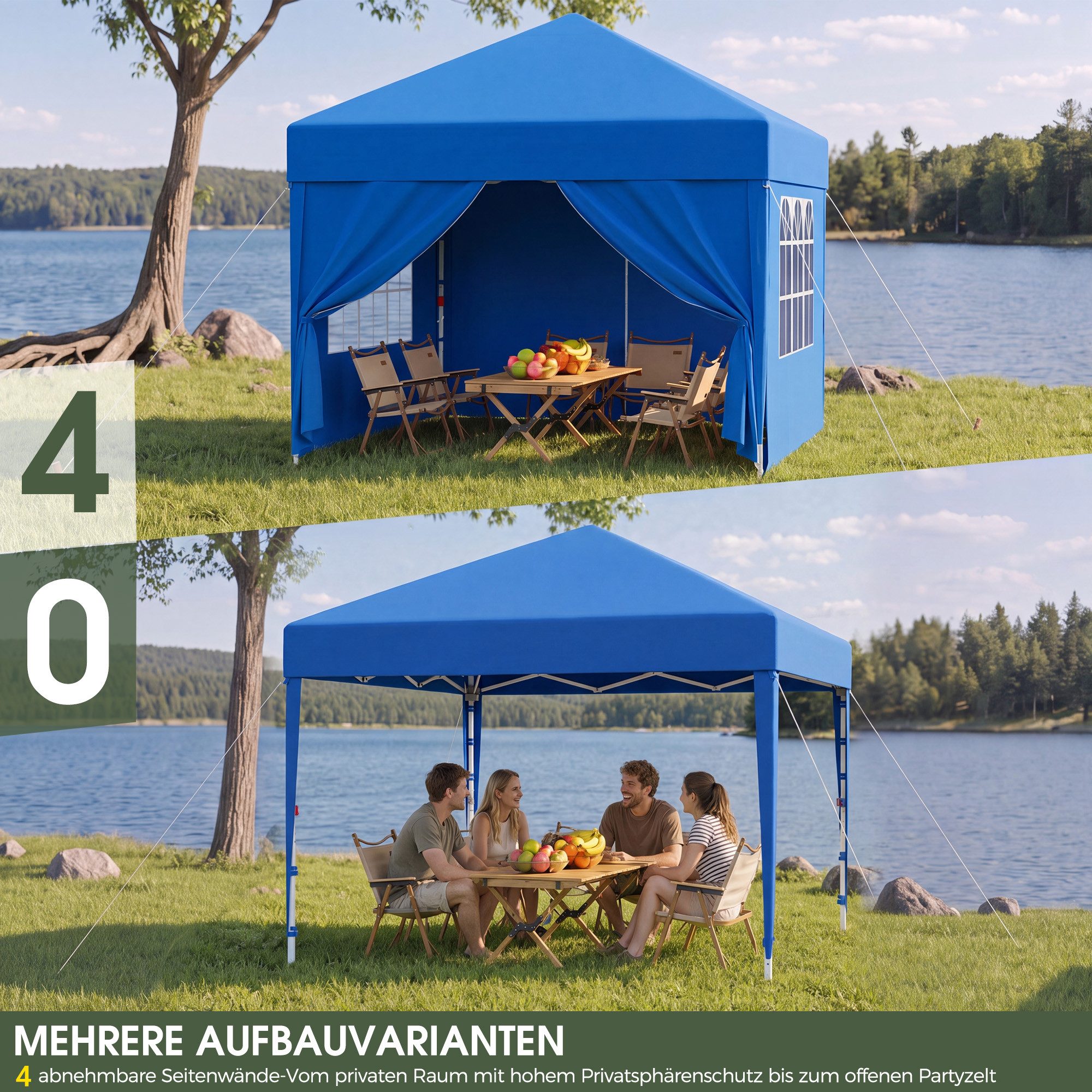 HOMALL Faltpavillon 3x3/3x6 m Gartenpavillon Höhenverstellbarer Pop Up Pavillon, mit 4 Seitenteilen, (Windfester Pavillon mit Seitenteilen und Tragetasche, für  – Bild 5 von 5