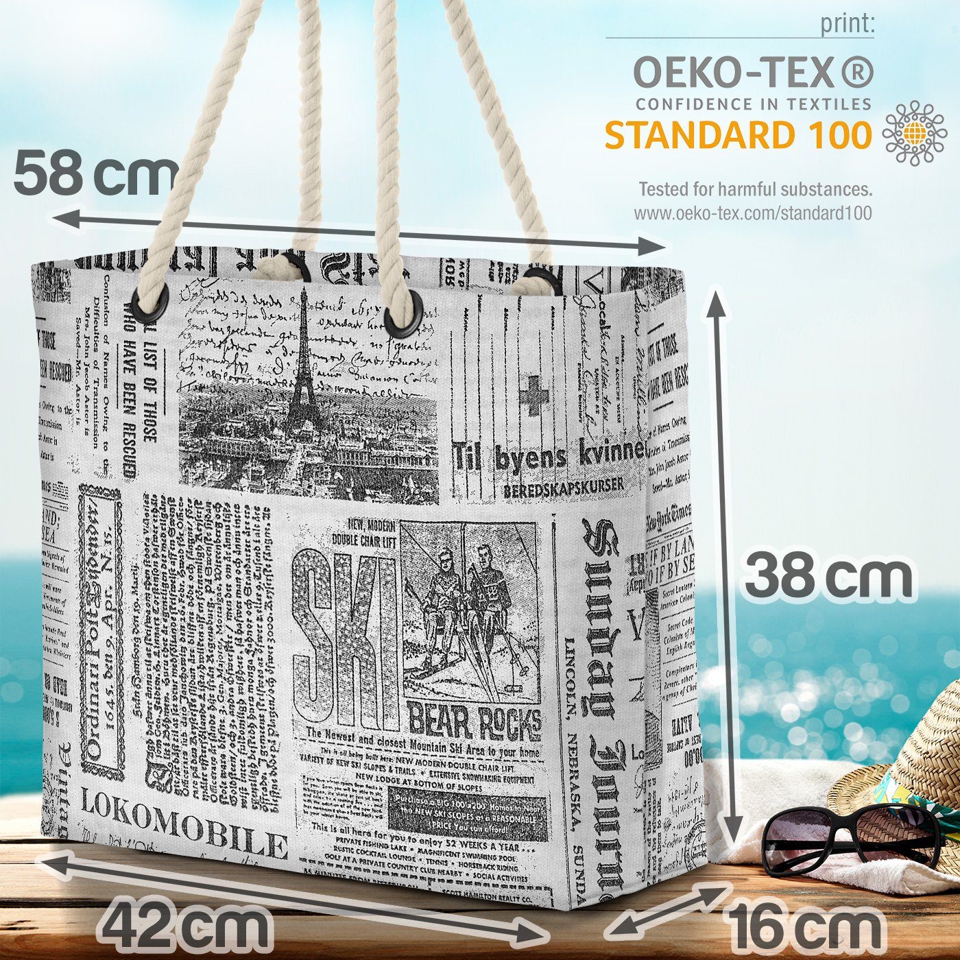 VOID Strandtasche (1-tlg), schlagz tages-zeitung Zeitung Lesen mag Artikel Historisch buchstaben