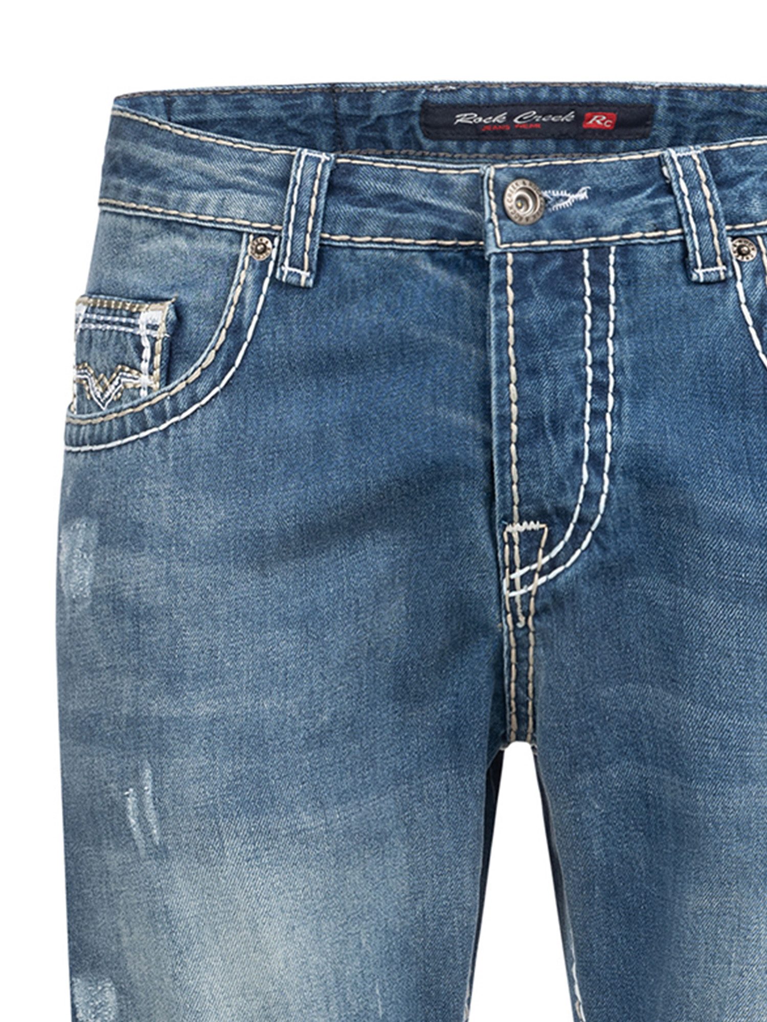 Rock Creek Straight-Jeans Herren Jeans dicke Nähte Blau RC-2268