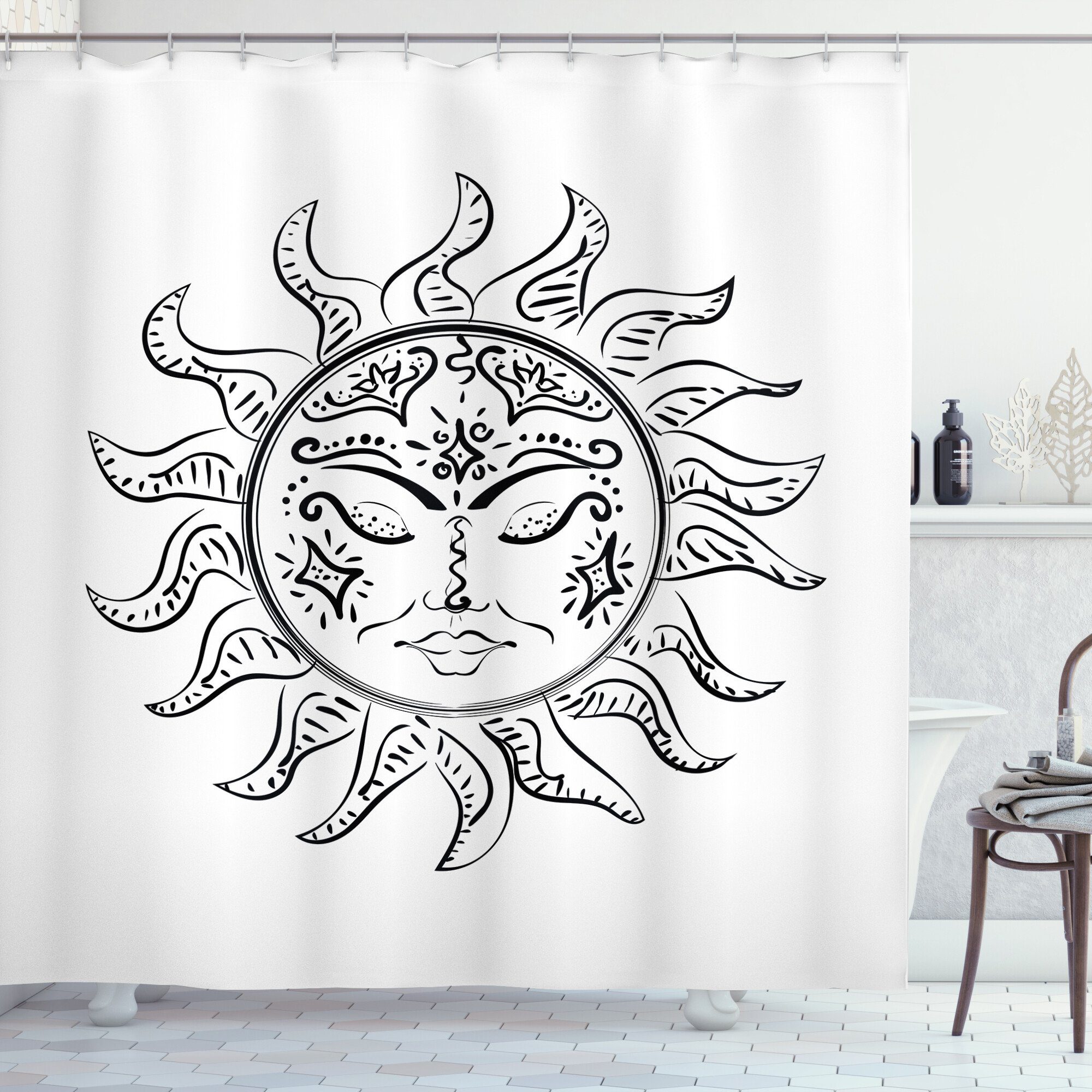 Abakuhaus Duschvorhang Moderner Digitaldruck mit 12 Haken auf Stoff Wasser  Resistent Breite 175 cm, Höhe 180 cm, Celestial Sun Schlafende Sonne