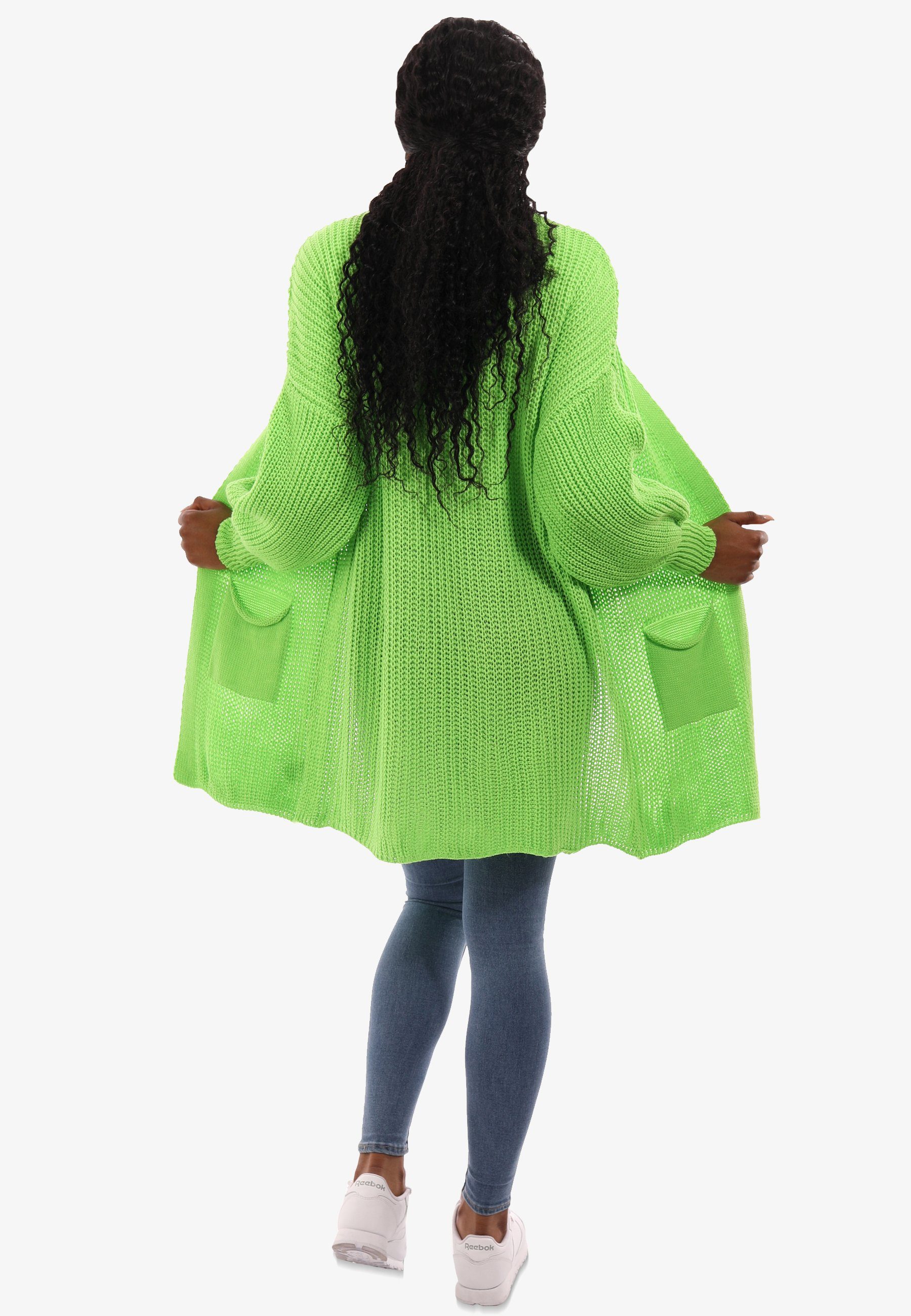 Cardigan mit Taschen mit & aufgesetzten Taschen One Style limegreen Fashion Size in Unifarbe, Strick-Cardigan YC