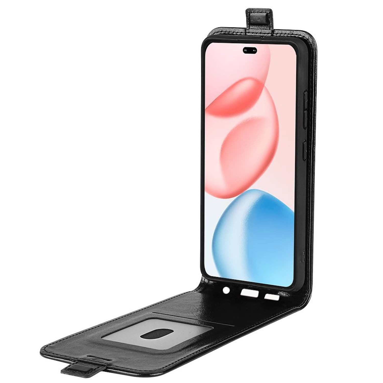 Wigento Handyhülle Für Honor 400 Pro Vertikale Kunstleder Flip Schutz Hülle Cover Schwarz, Vertikales Flip Kunst-Leder Handyhülle mit Kartenfach