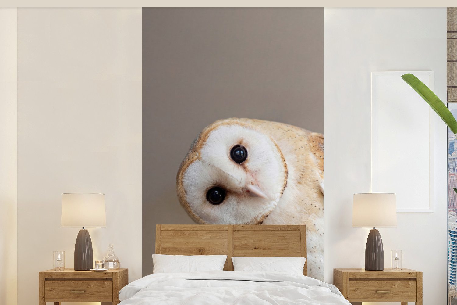 MuchoWow Fototapete Eule - Braun - Weiß, Matt, bedruckt, Vliestapete für Wohnzimmer Schlafzimmer Küche, Fototapete, 120x240 cm