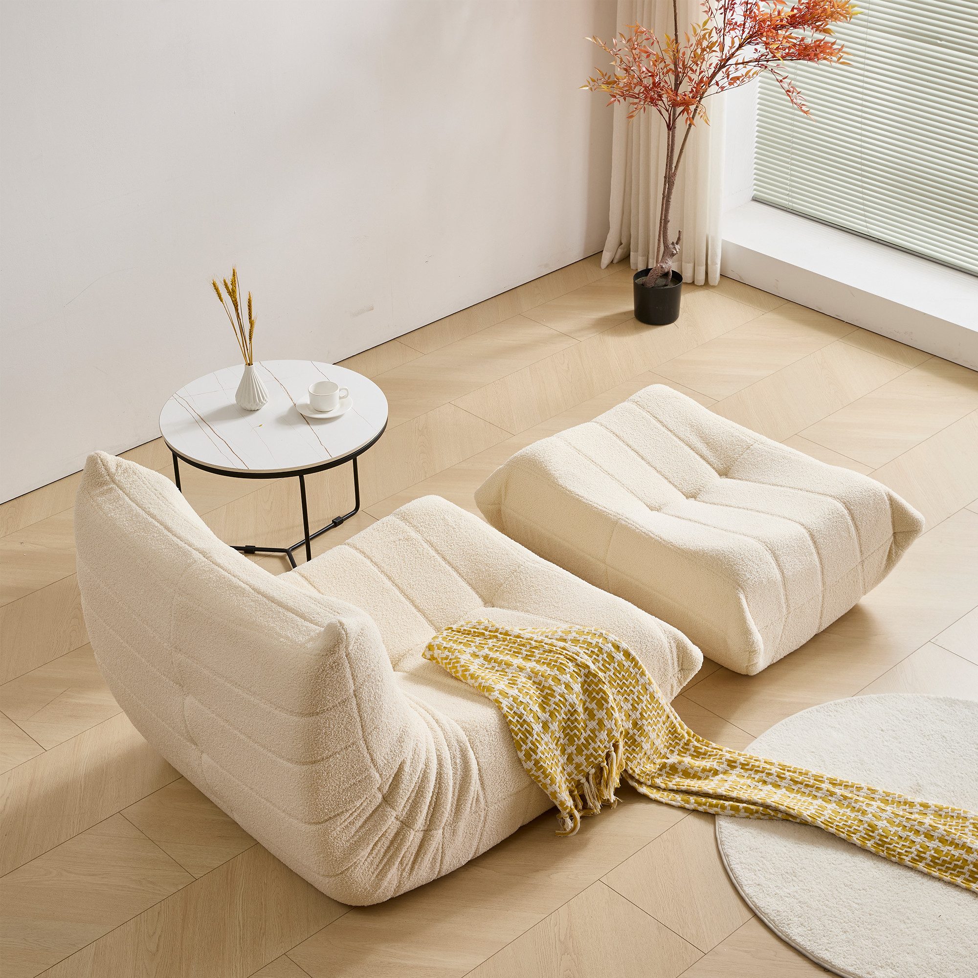 HAUSS SPOLE Sitzsack Lazy Sofa mit Fußhocker, Wohnzimmer Teddysamt, modernes Design Beige (Teddyfleece+Schaumstoff mit hoher Dichte, 2 St., Produkt als komprimierte Verpackung), Relaxsessel Polstermöbel