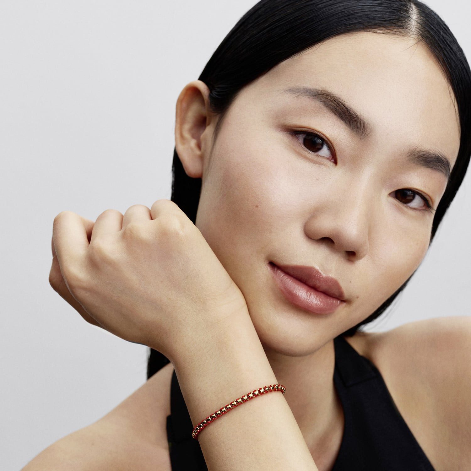 Pandora Charm-Armband DamenSchlangenkette Goldfarben/Rot