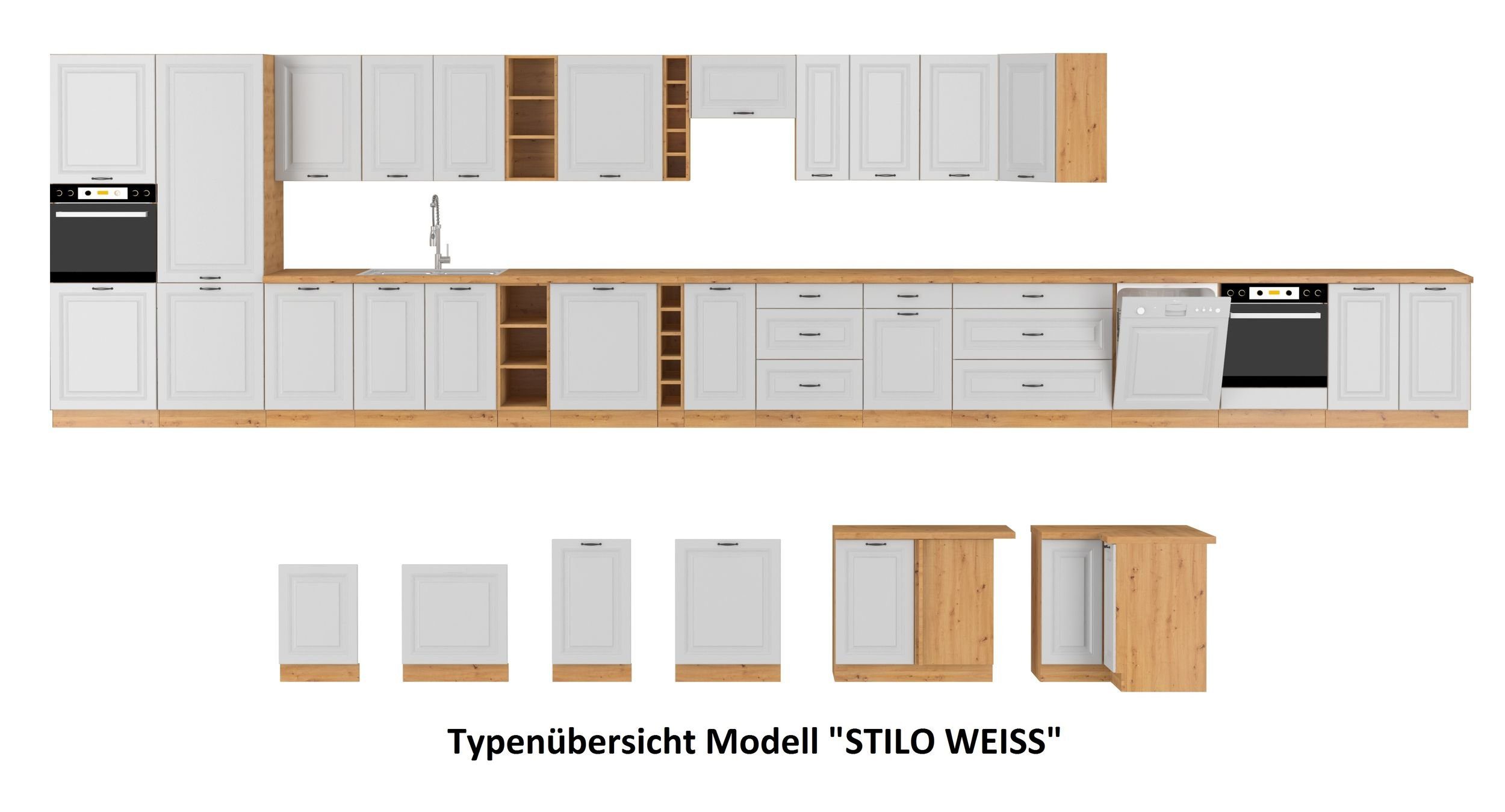 Küchen-Preisbombe Herdumbauschrank 60 Küche Stilo Landhaus Küchenzeile Weiss Küchenblock Eiche Artisan