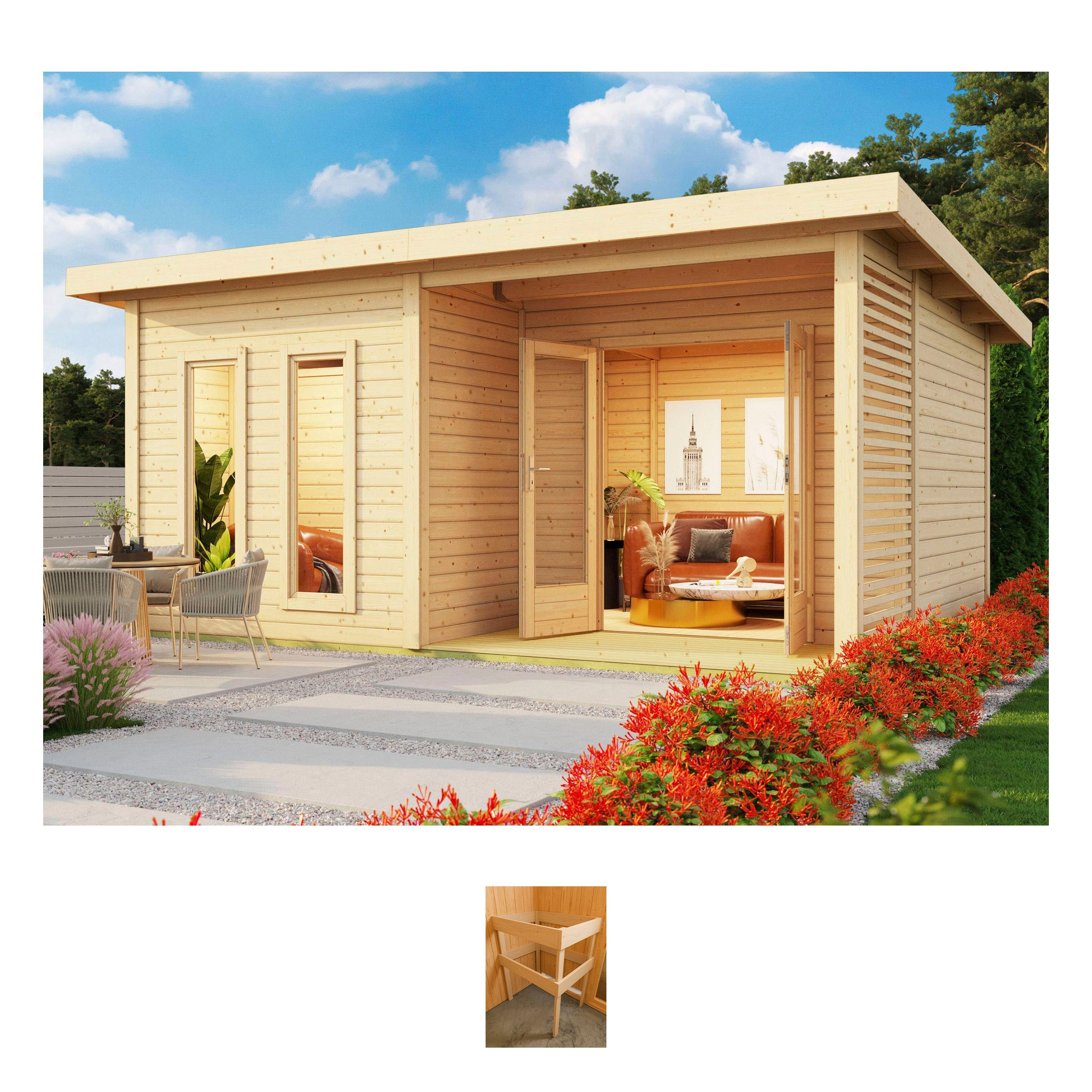 KONIFERA Saunahaus Maiko 5 SET B, BxTxH: 490 x 368 x 231 cm, 38 mm, naturbelassen, ohne Ofen