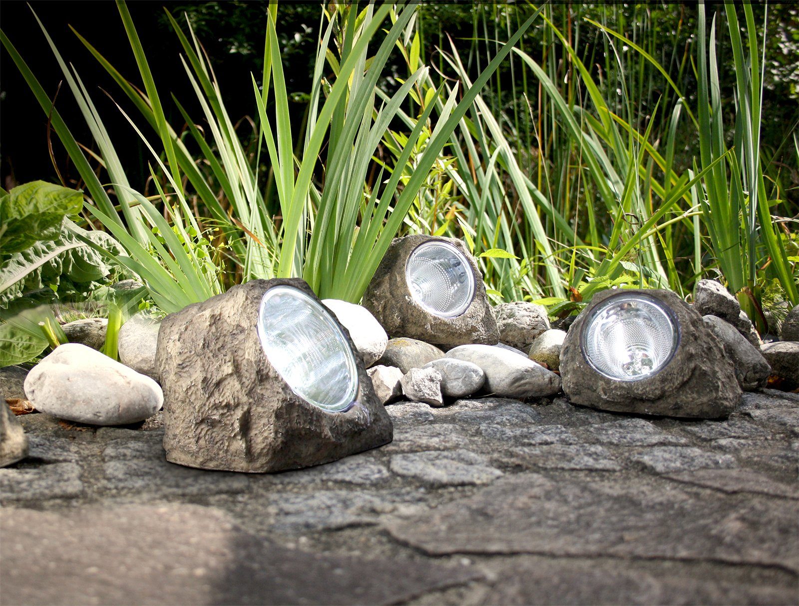 Optik Garten Leuchte Deko Außen Stein 6er LED Solarleuchte bmf-versand Set Solarlampe Solarleuchte
