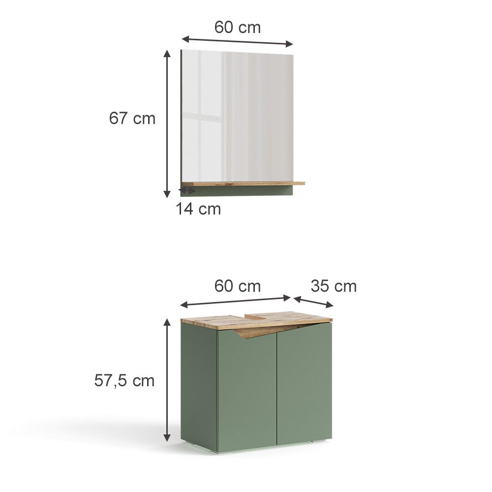 Vicco Badmöbel-Set Marelle, Grün/Artisan, 2 Teile, günstig online kaufen