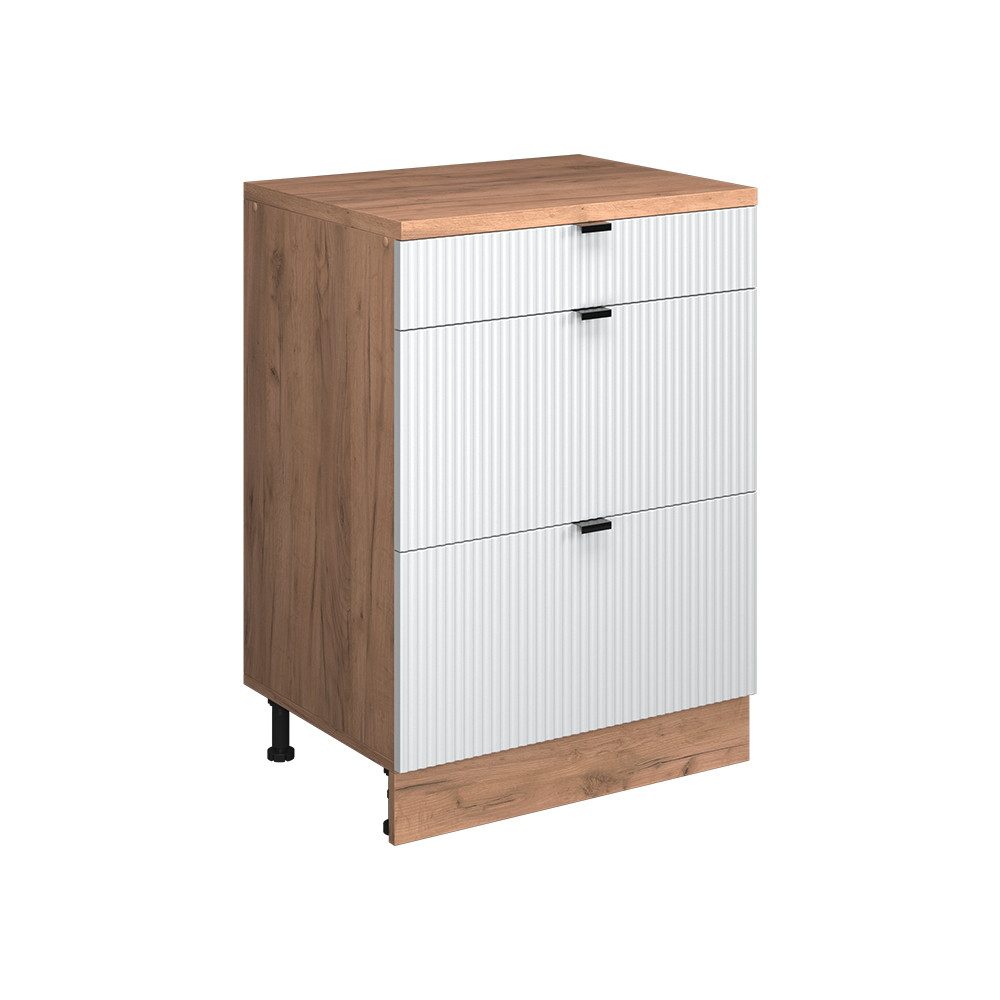 Vicco Kommode Rion, Weiß Riffel/Goldkraft Eiche, 60 x 46 cm ohne Schräge mit 3 ...