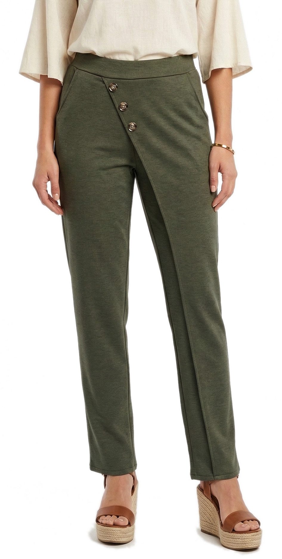 dy_mode Schlupfhose Damen Stoffhose Wickel-Optik High-Waist Schlupfhose in Unifarbe, High Waist, mit elastischem Bund