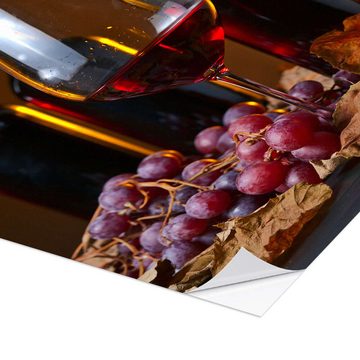 Posterlounge Wandfolie Editors Choice, Rotwein mit Trauben und Weinblättern, Küche Mediterran Fotografie