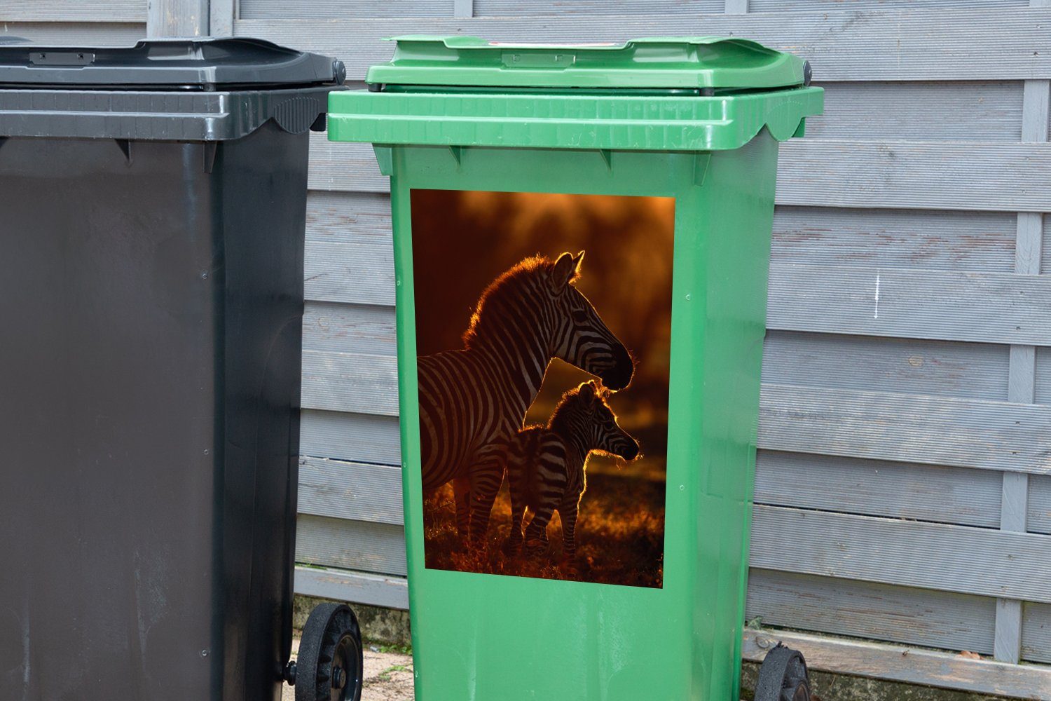 Zebra Abfalbehälter Sonne Mülleimer-aufkleber, Fohlen Sticker, Wandsticker (1 St), - Mülltonne, - Container, MuchoWow