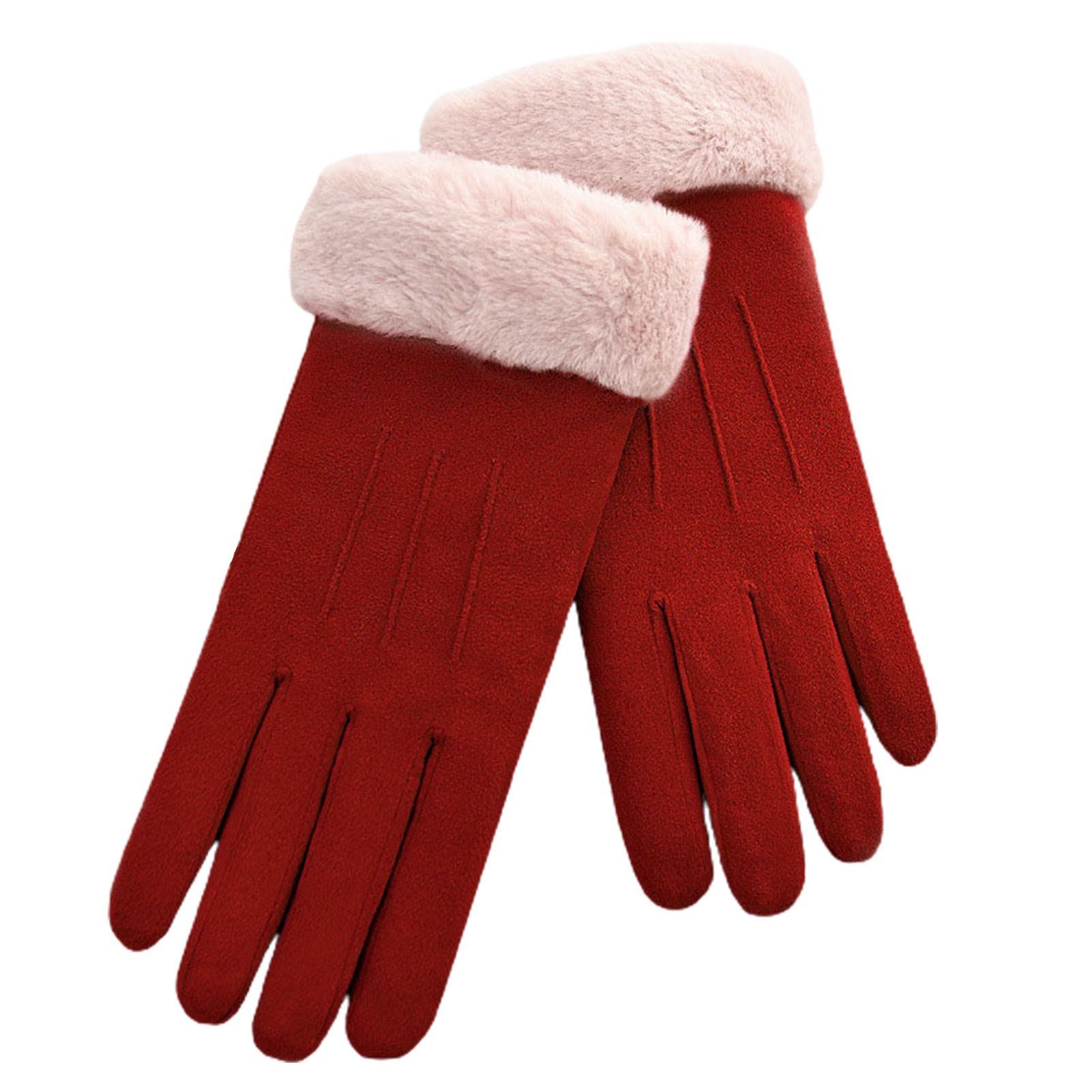 Blusmart Fleecehandschuhe Wildlederstoff Elastischer Weinrot Damen-Winter-Fleece-Handschuhe