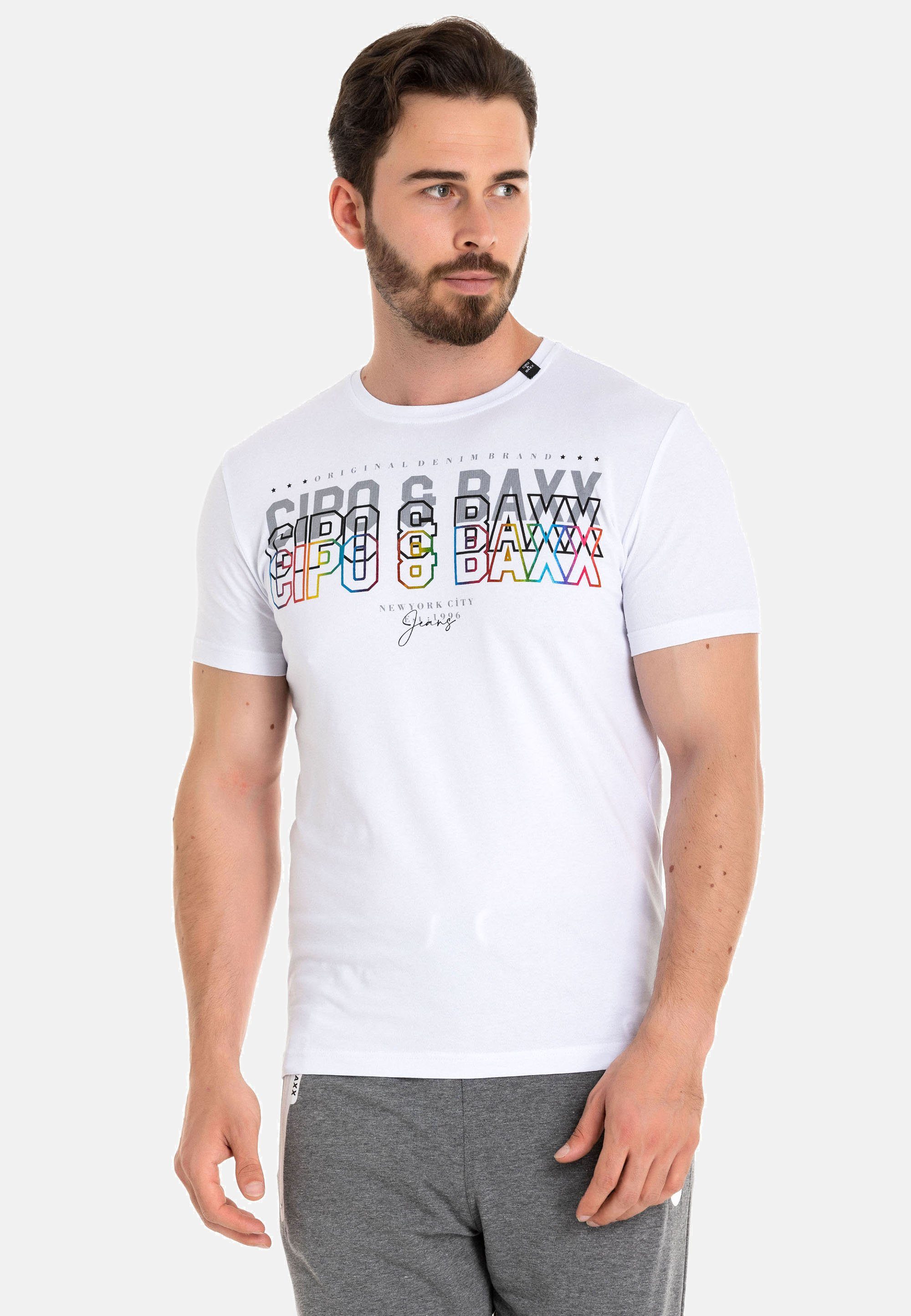 weiß mit Baxx T-Shirt Cipo CT717 trendigem Markenprint &