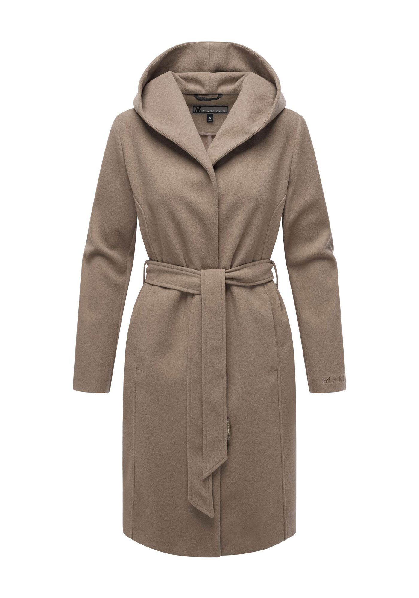 Marikoo Kurzmantel Kailii Eleganter Wickel Mantel mit Taillengürtel und Oversized Hood Kapuze