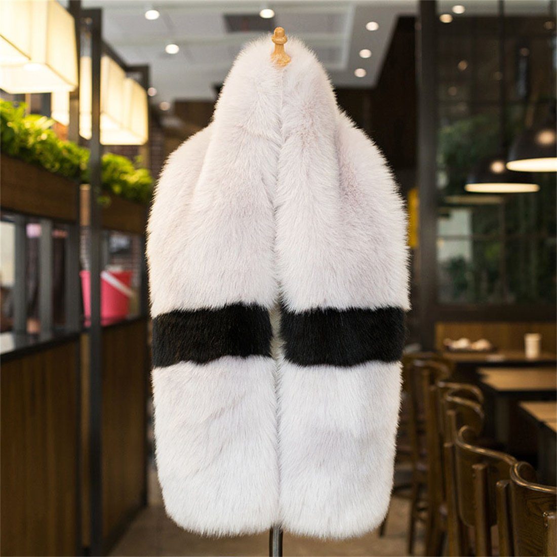 Schwarz Plüsch Schal, verdickt bunten Nachahmung Schal Pelz Winter Modeschal Damen DÖRÖY + Grau warm