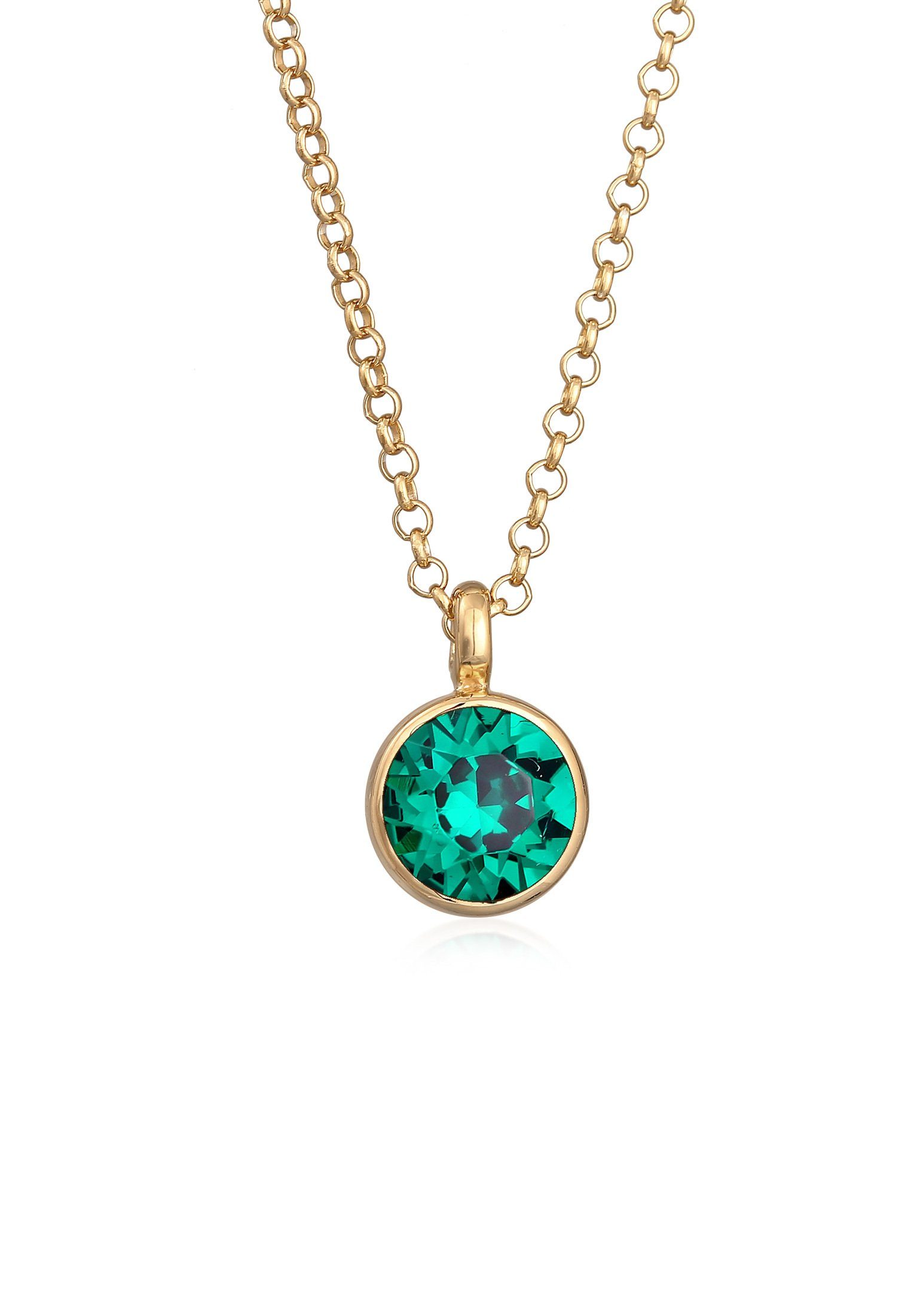 Kette mit Anhänger Basic Solitär Grün 925 Silber vergoldet, mit Kristallen von Swarovski®
