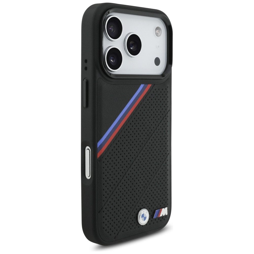 BMW Handyhülle Case iPhone 17 Pro MagSafe Kunstleder schwarz Tricolor Logo Metall 6,3 Zoll, Kantenschutz – Bild 4 von 5