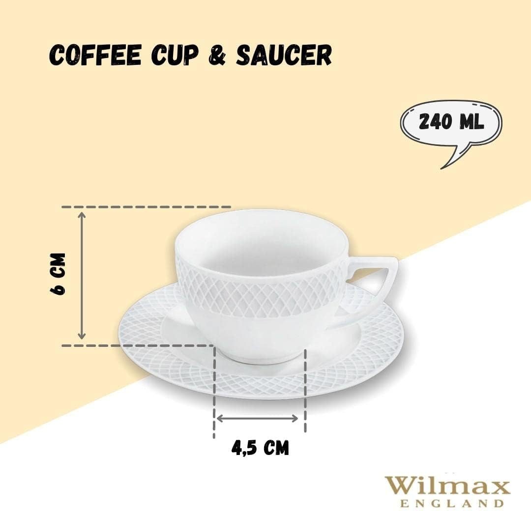 Wilmax England - Deutschland Tasse Julia Diamond 6x Tasse, 1-tlg., Porzellan, 6er Set, 12-tlg (6 Tasse & 6 Untertasse, 240ml)
