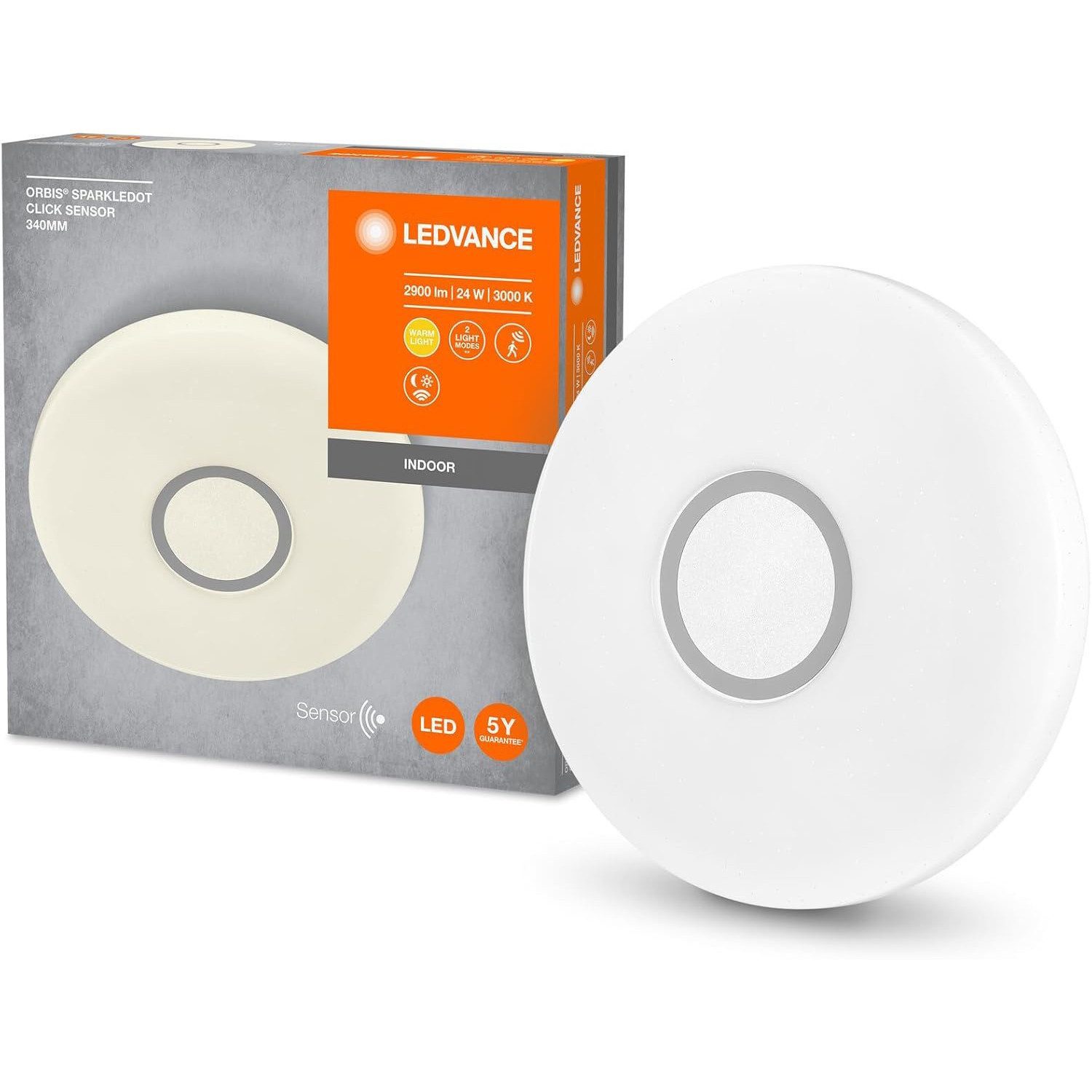 Ledvance LED-Leuchtmittel ORBIS SPARKLE DOT CLICK SENSOR LED, Warmweiß, Deckenleuchte mit Bewegungsmelder