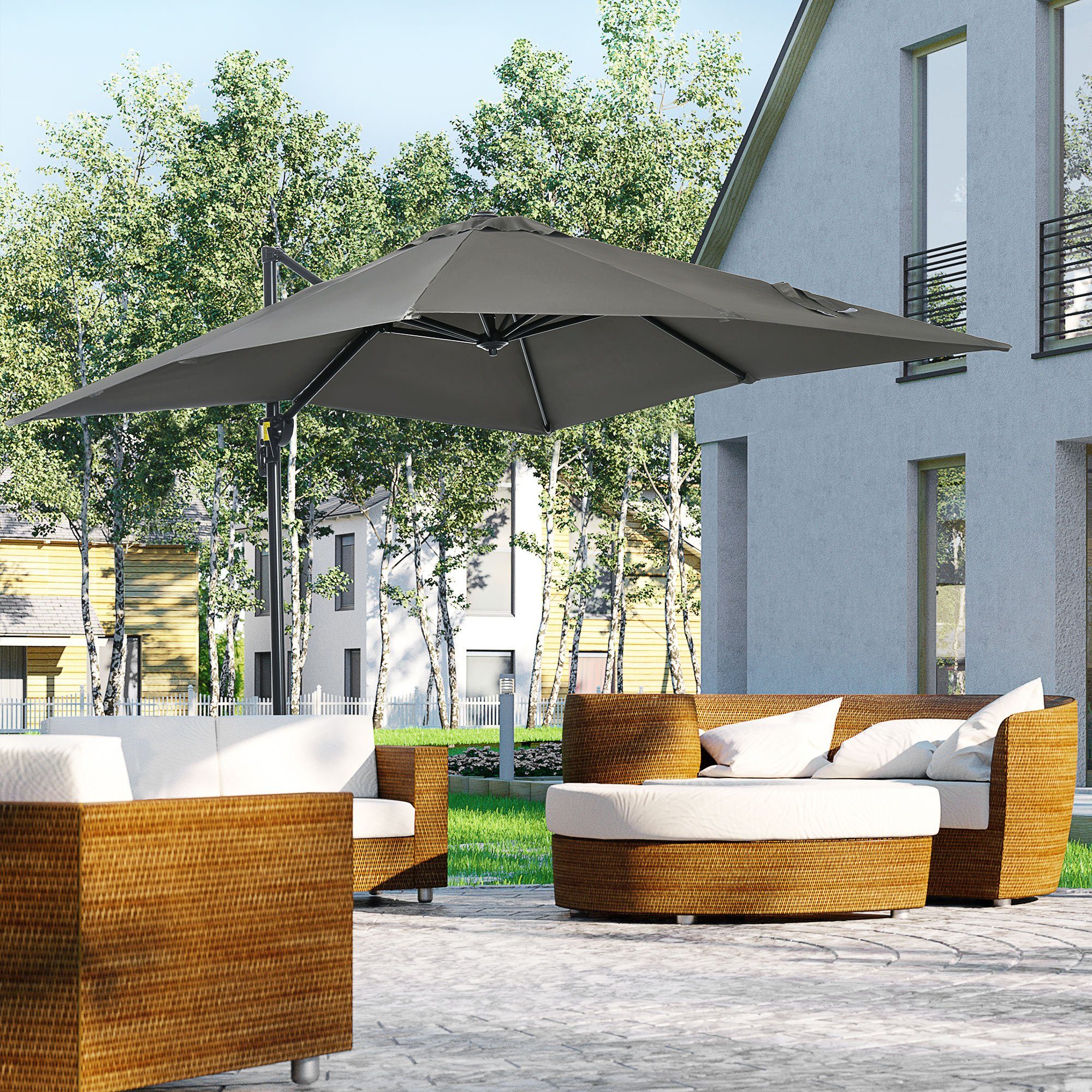 Outsunny Ampelschirm 245 x 245 cm Marktschirm mit Kurbelvorrichtung, LxB: 2 günstig online kaufen