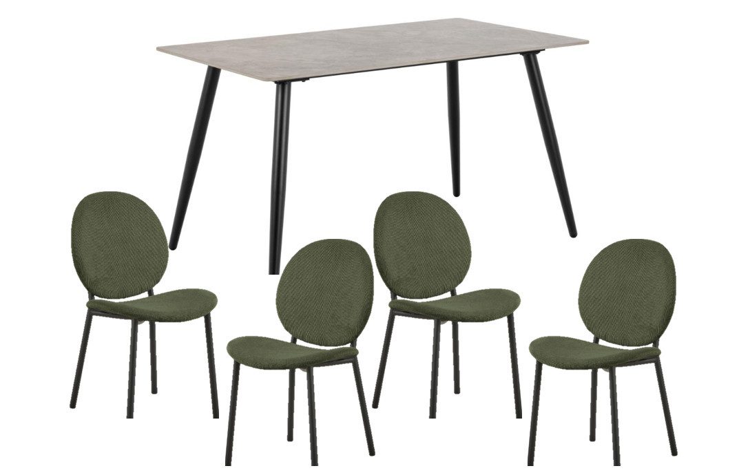ACTONA GROUP Esszimmer-Set Essgruppe, Speisetisch mit Stühlen, (Komplett-Set, 5-St., 1x Tisch + 4x Stühle), Rechteckig Esstisch + 4x Stühle, grau keramik, waldgrün,140x80x75cm