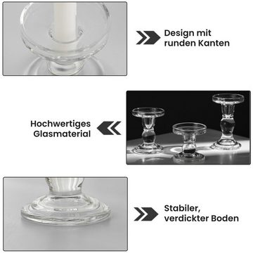 MAGICSHE Kerzenständer 3er Set Kerzenhalter Glas in Unterschiedlicher Größe für Esstisch Deko (Set)