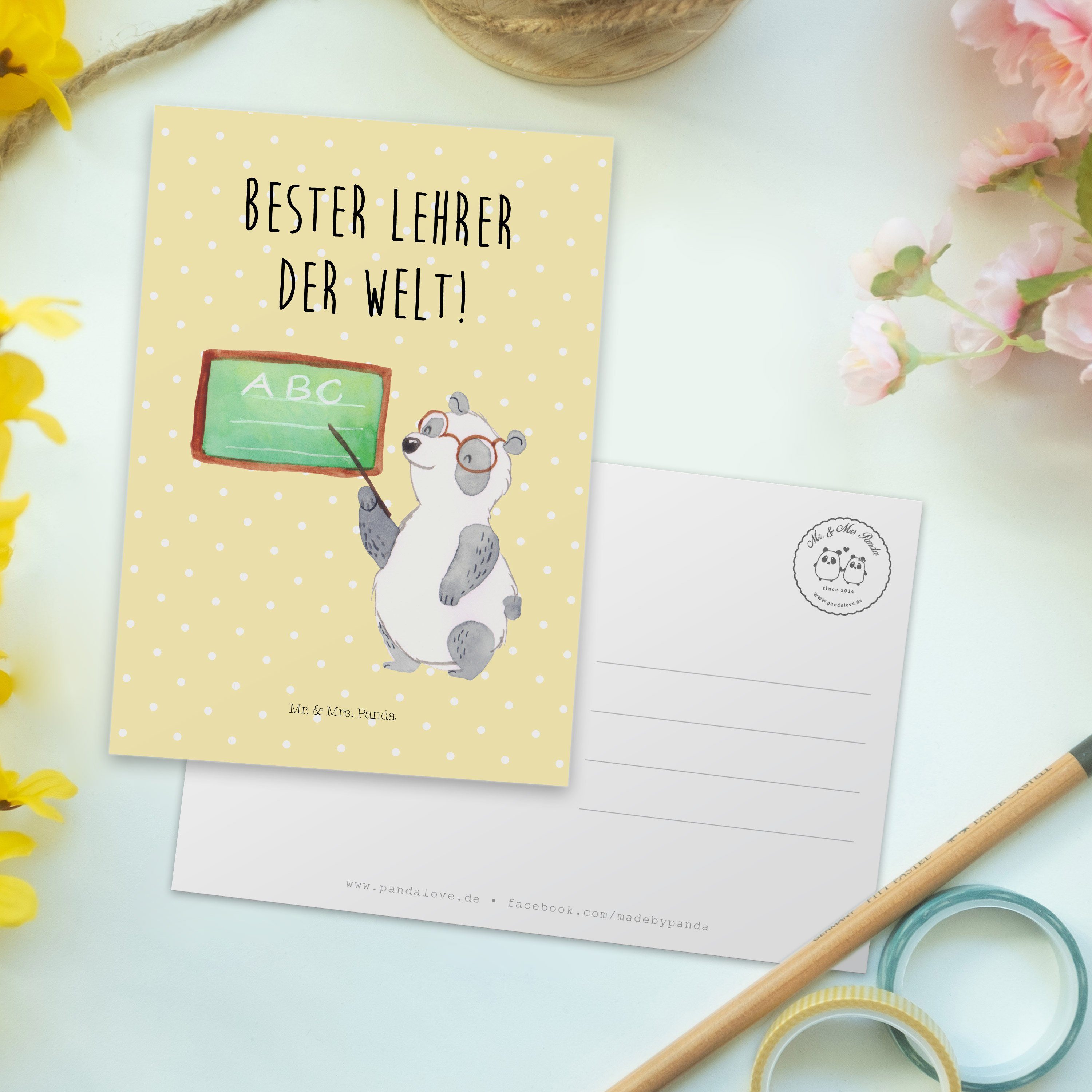 - Gelb Panda Geburtstagskarte, Panda Pastell Grußkarte Mr. Lehrer - Postkarte Mrs. Geschenk, &