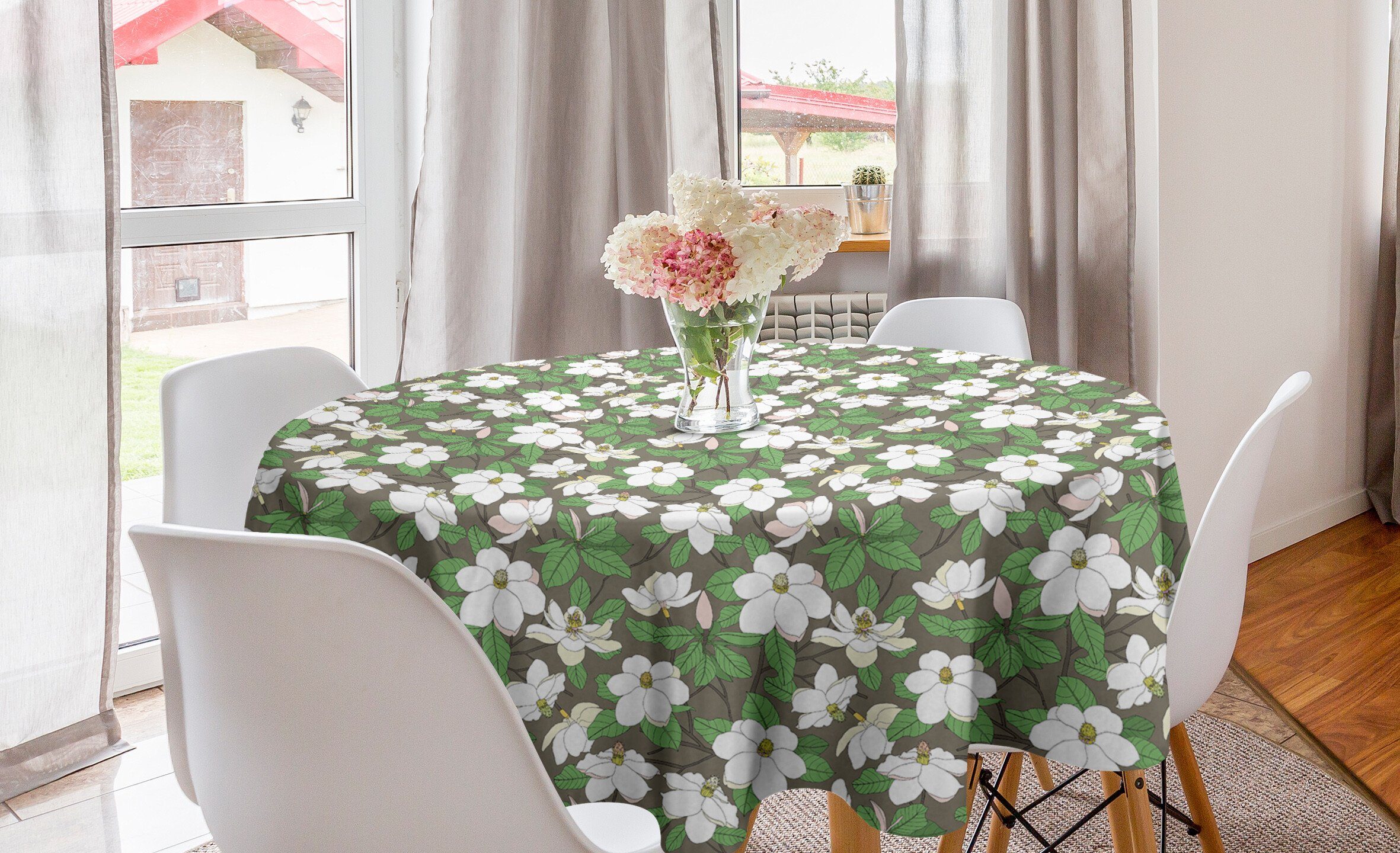 Abakuhaus Tischdecke Kreis Tischdecke Abdeckung für Esszimmer Küche Dekoration, Blumen Magnolia Blumen-Niederlassungen