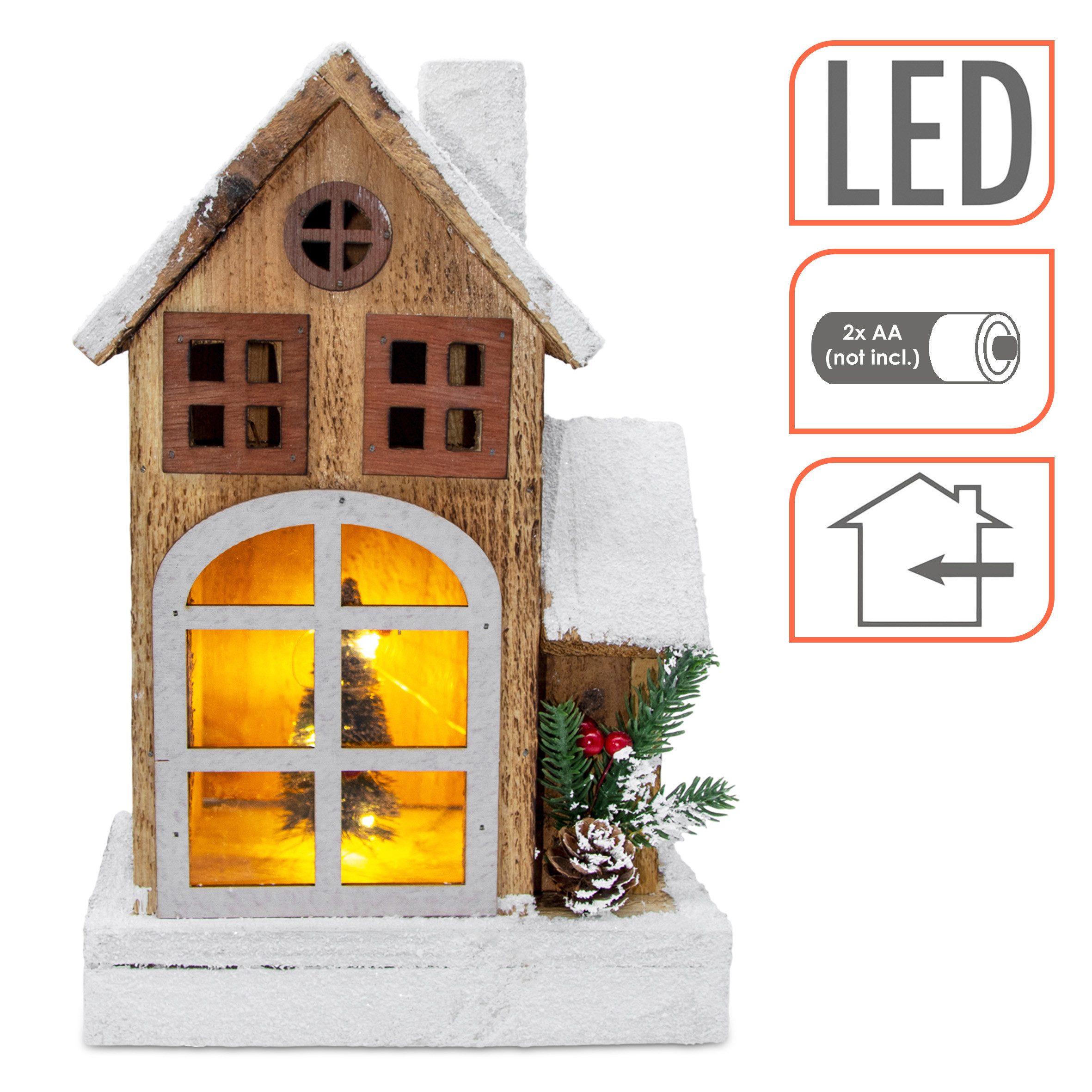 Spetebo Weihnachtshaus Haus mit Schneedach + LED - Weihnachtshaus 19x29cm, Lichterhaus Batterie betrieben – Bild 3 von 5