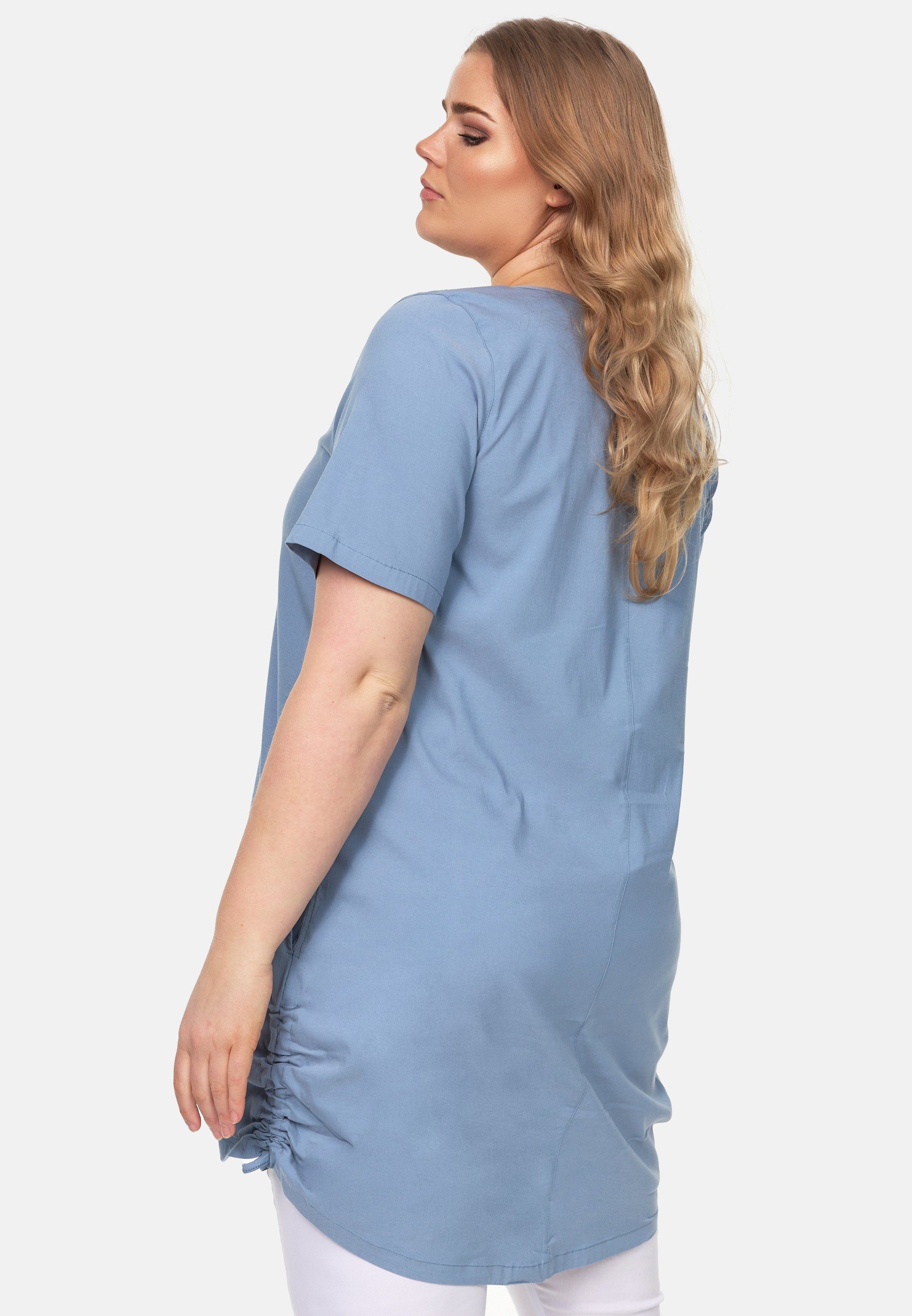 Tunikashirt Raffung seitlicher Tunika Blau mit Kekoo 'Flora' A-Linie Shirt