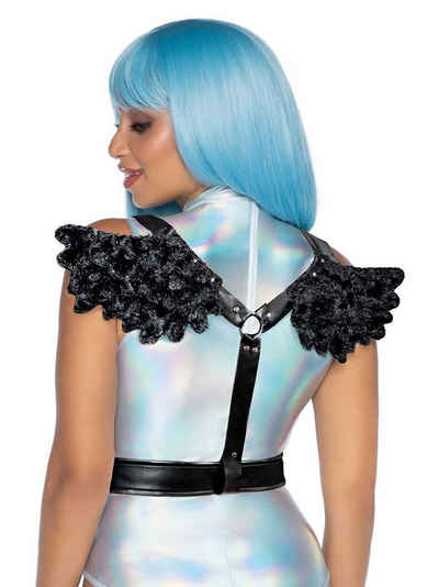 Leg Avenue Kostüm-Flügel Sexy Engel Gurt schwarz, Pelzige Miniflügel an aufregenden Gurten