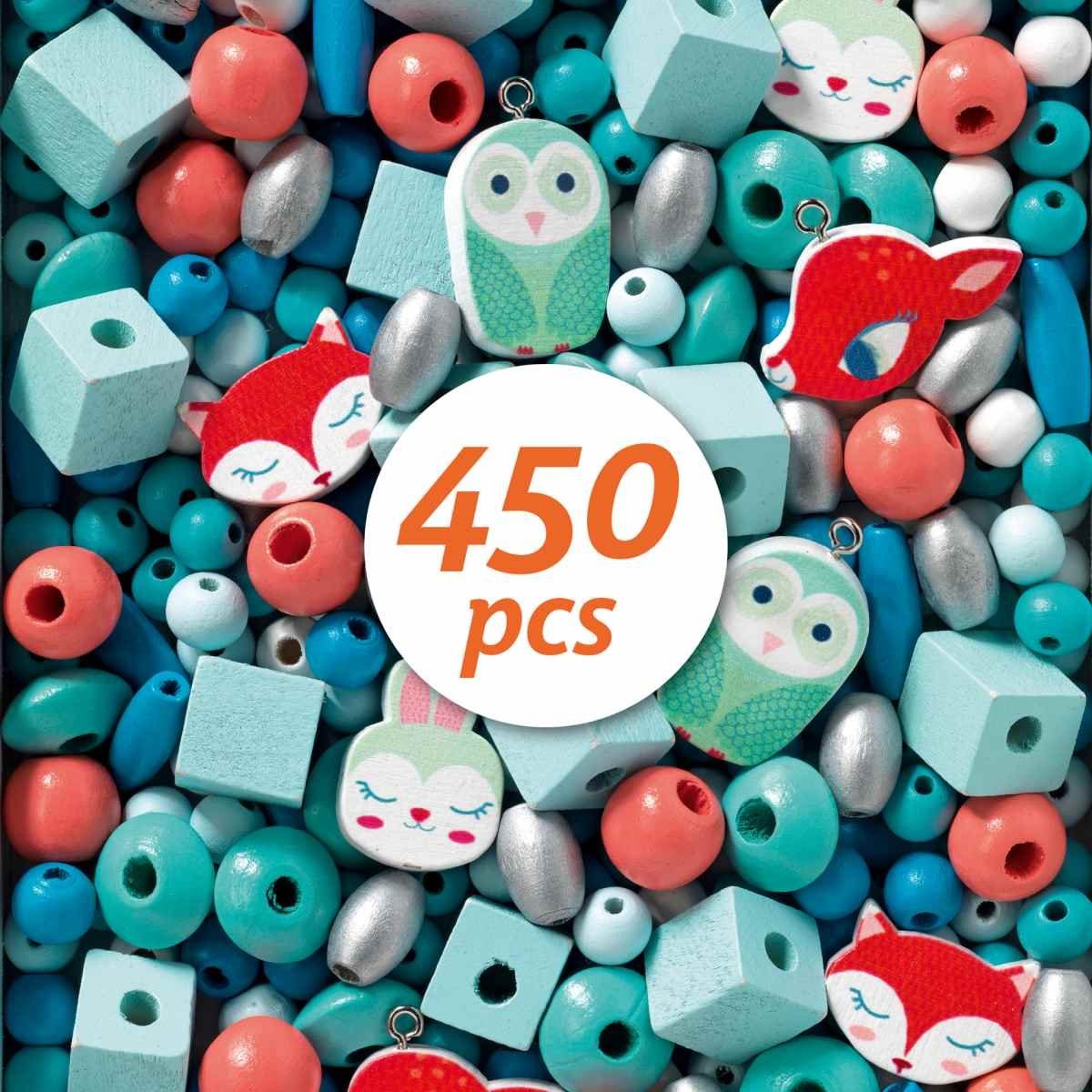 DJECO Kreativset Schmuck basteln: Holzperlen Kreativset 400 bis 450 Perlen
