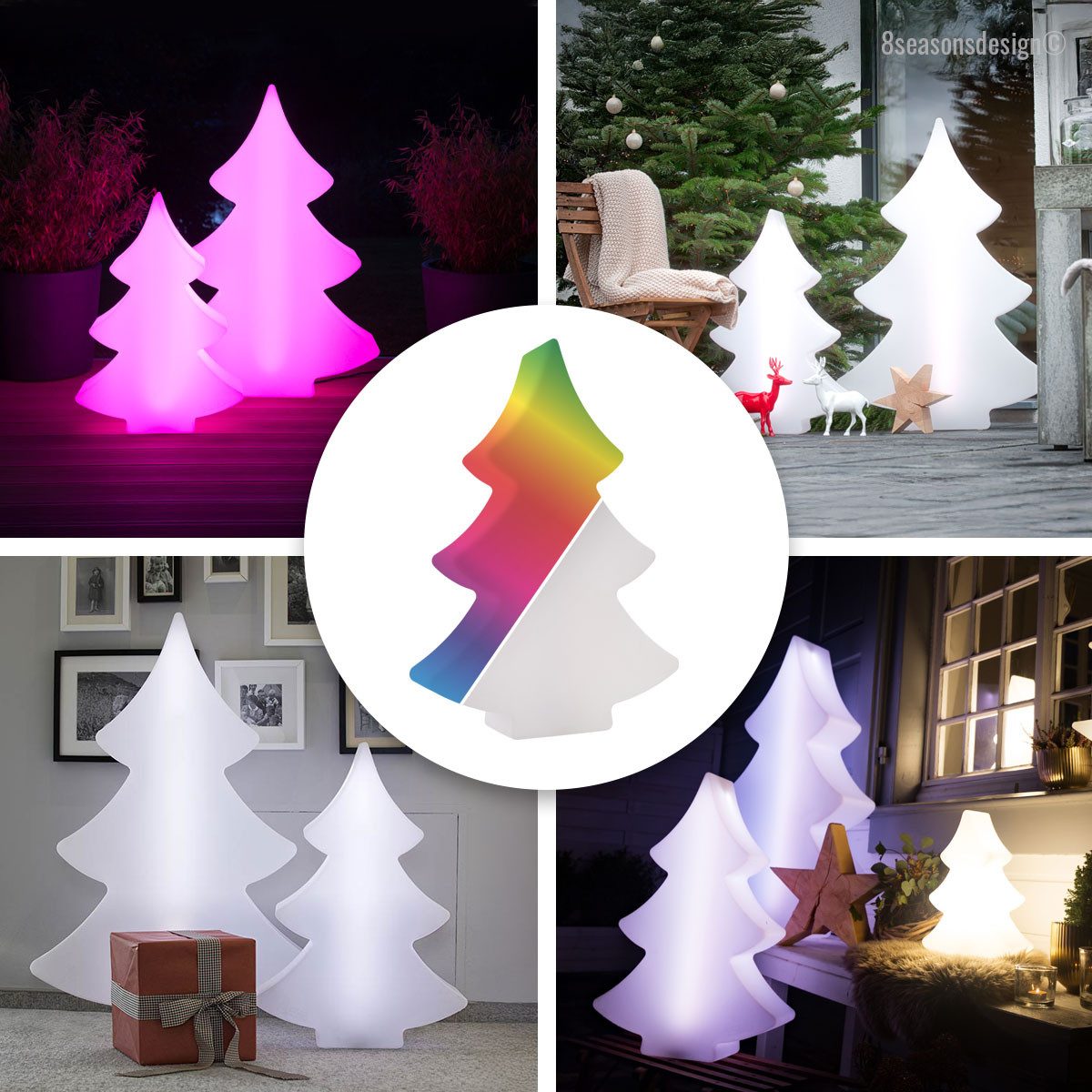 8 seasons design LED Baum Shining Tree, LED mit Farbwechsel, LED fest integriert, Farbwechsel: 15 Farben, 5-stufig dimmbar, Lichtmodi, Fernbedienung, 40 cm, weiß, LED Tannenbaum für In- und Outdoor