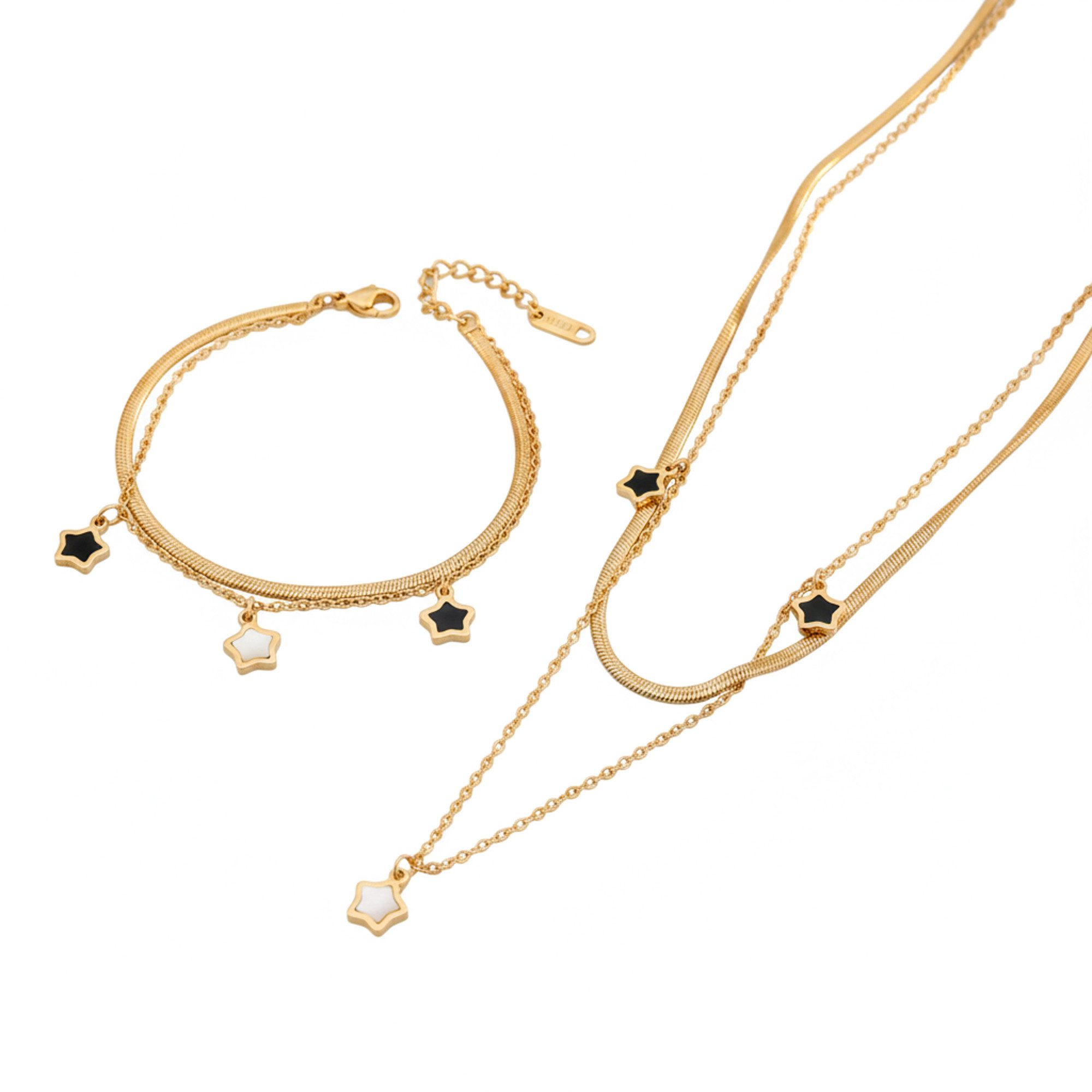 KARMA Schmuckset Damen gold Halskette & Armband Sterne PVD beschichtet (Wasserfest & hypoallergen, 2-tlg., Lange haltbar), Edelstahl …