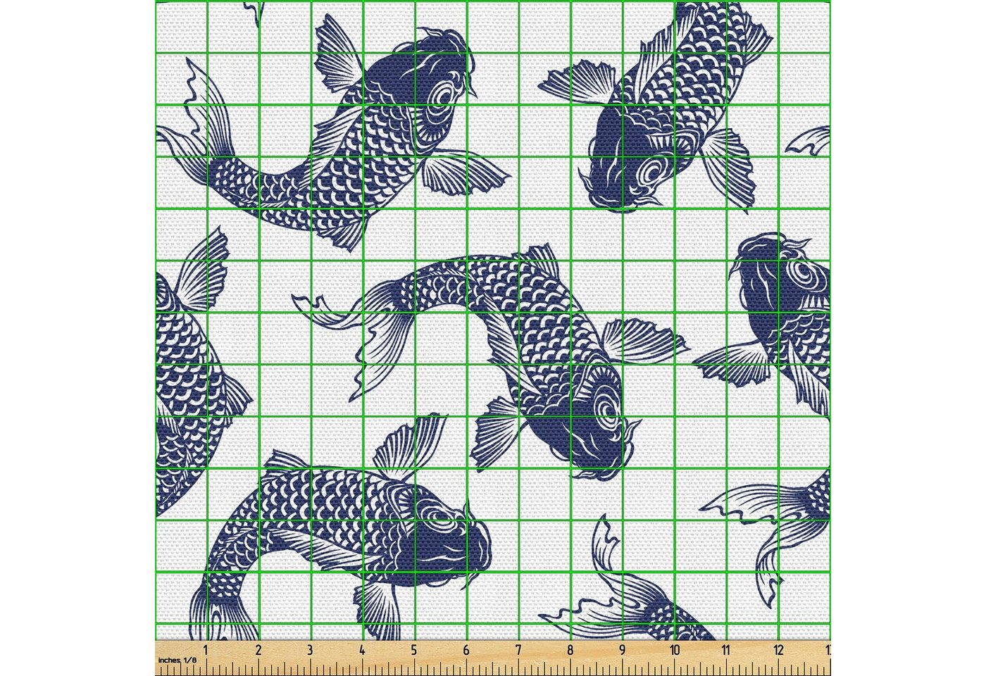 Thumbnail - Abakuhaus Stoff Schön Gewebten Stoff für Polster und Wohnaccessoires, Fische Japanischer Karpfen Sketch